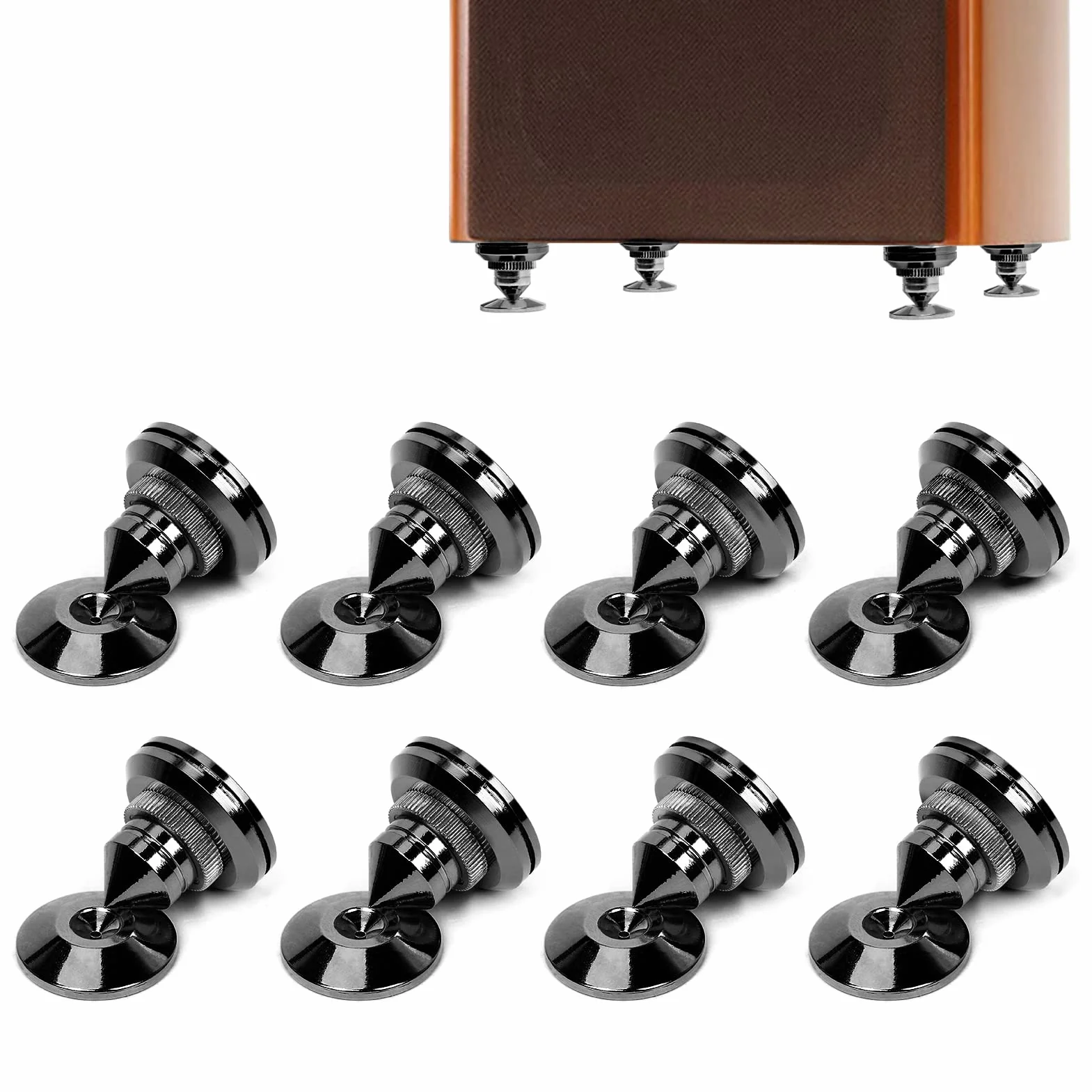 Pointes pour Enceintes Noires Anti-Vibrations Hi-Fi 8 pièces