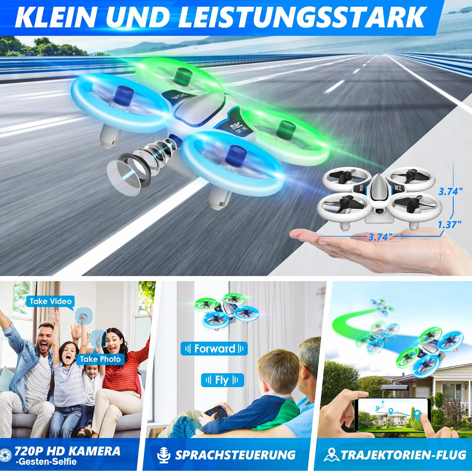 Mini Drone avec Caméra 1080P HD, Quadricoptère RC pour Enfant avec 3 Batteries 21 Mins