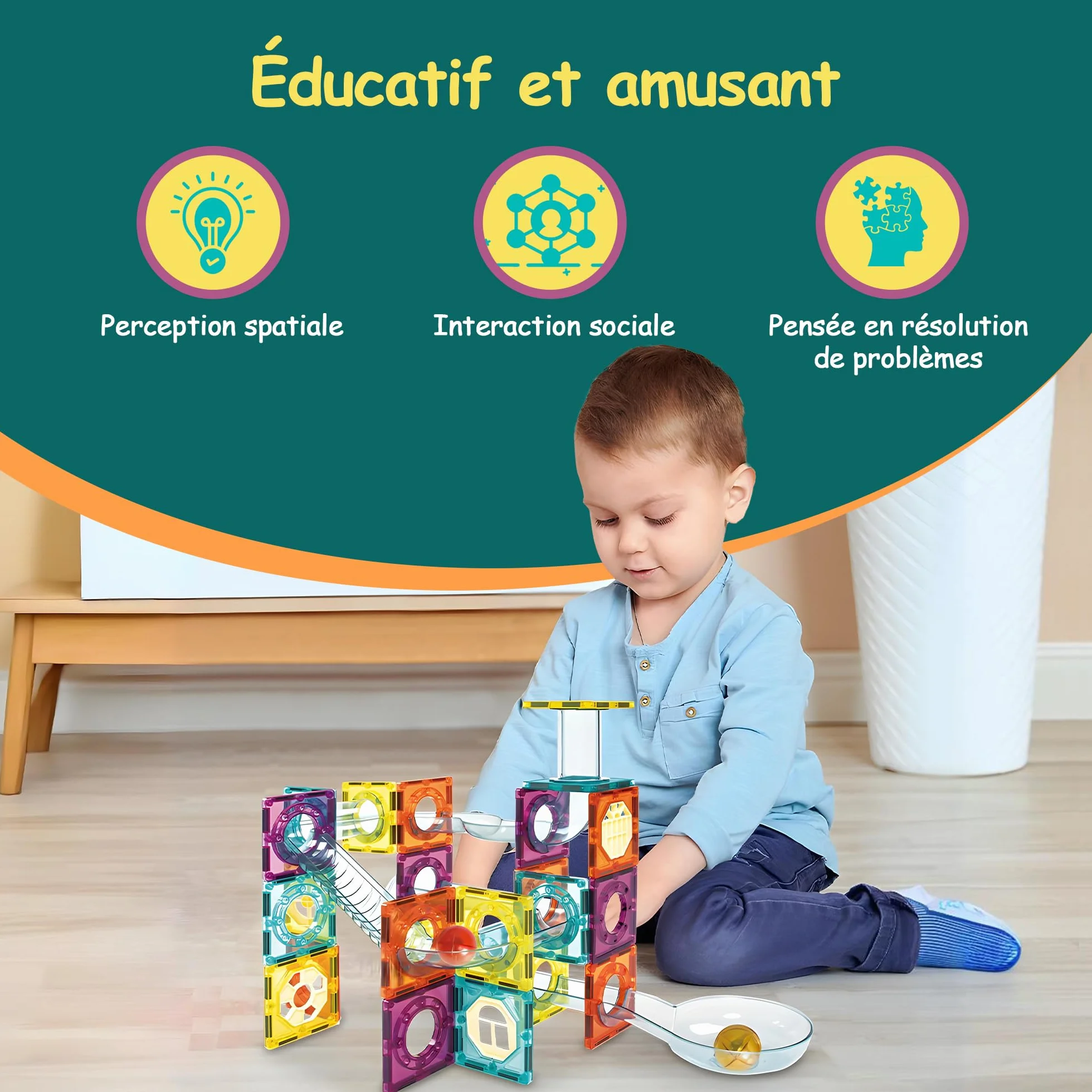 Olvy Blocs Magnétiques Montessori Jouet de Construction 100 Tuiles Enfants 3 Ans
