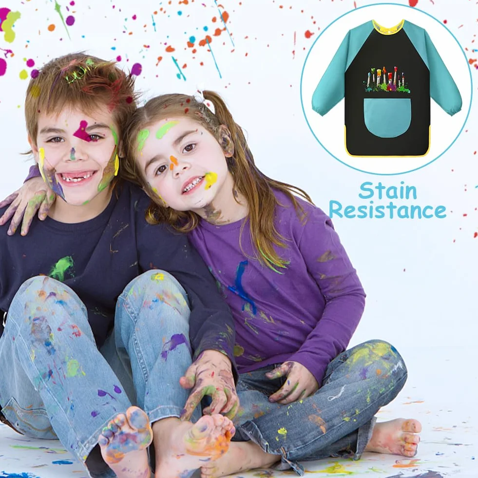 OSDUE Tablier Peinture Enfant Imperméable Manches Longues 7-12 ans avec Poches