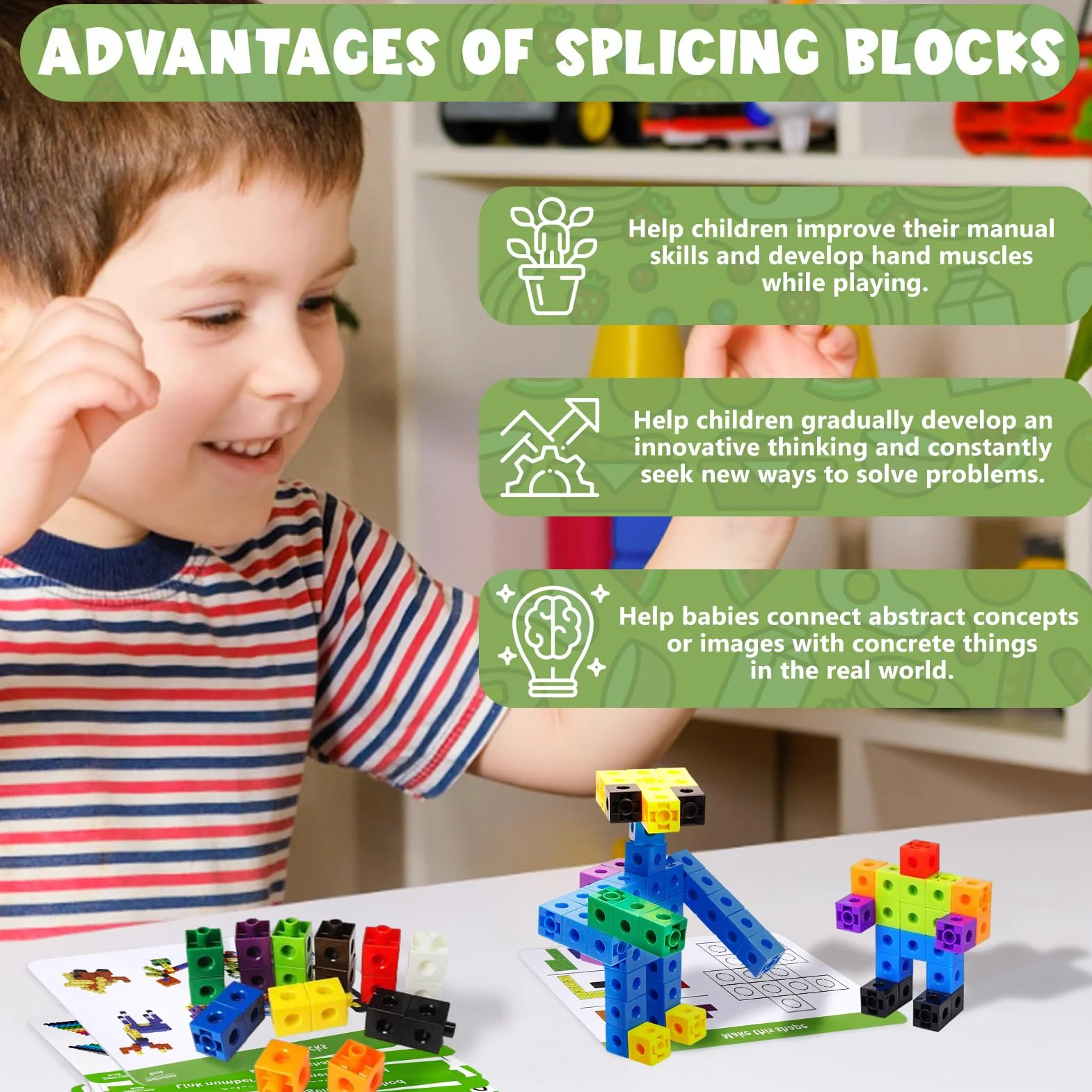 Jeu de 100 Cube Activity Kit, Math Cubes, Cubes pour Compter, Mathematics Enlightenment Toy Blocks, avec 18 Cartes de Questions, Partir de 3 Ans
