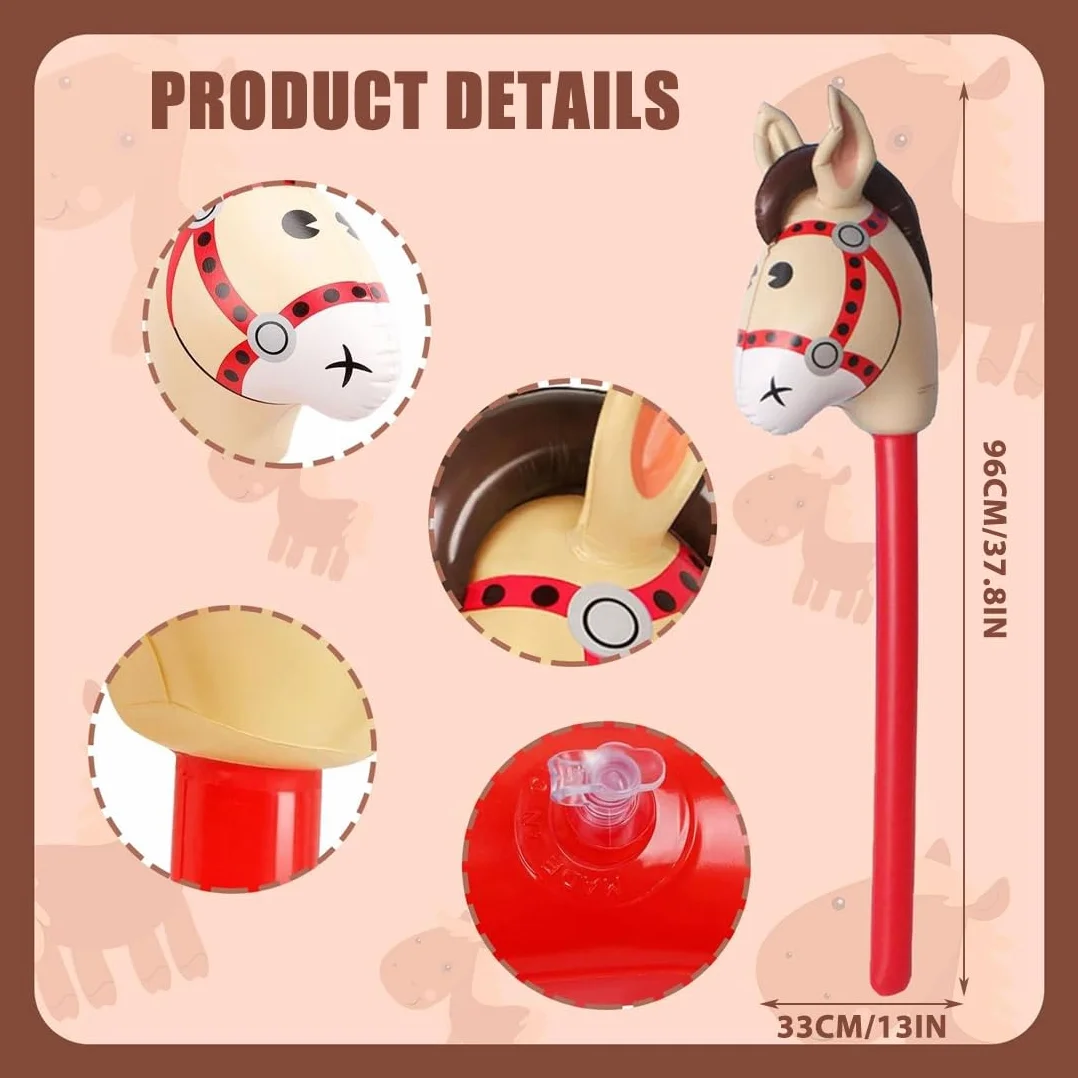 XPEX Gonflable Cheval Bâton Jouets 4 Pièces Accessoires Scène Cadeau Enfants Noir Rose Rouge Marron