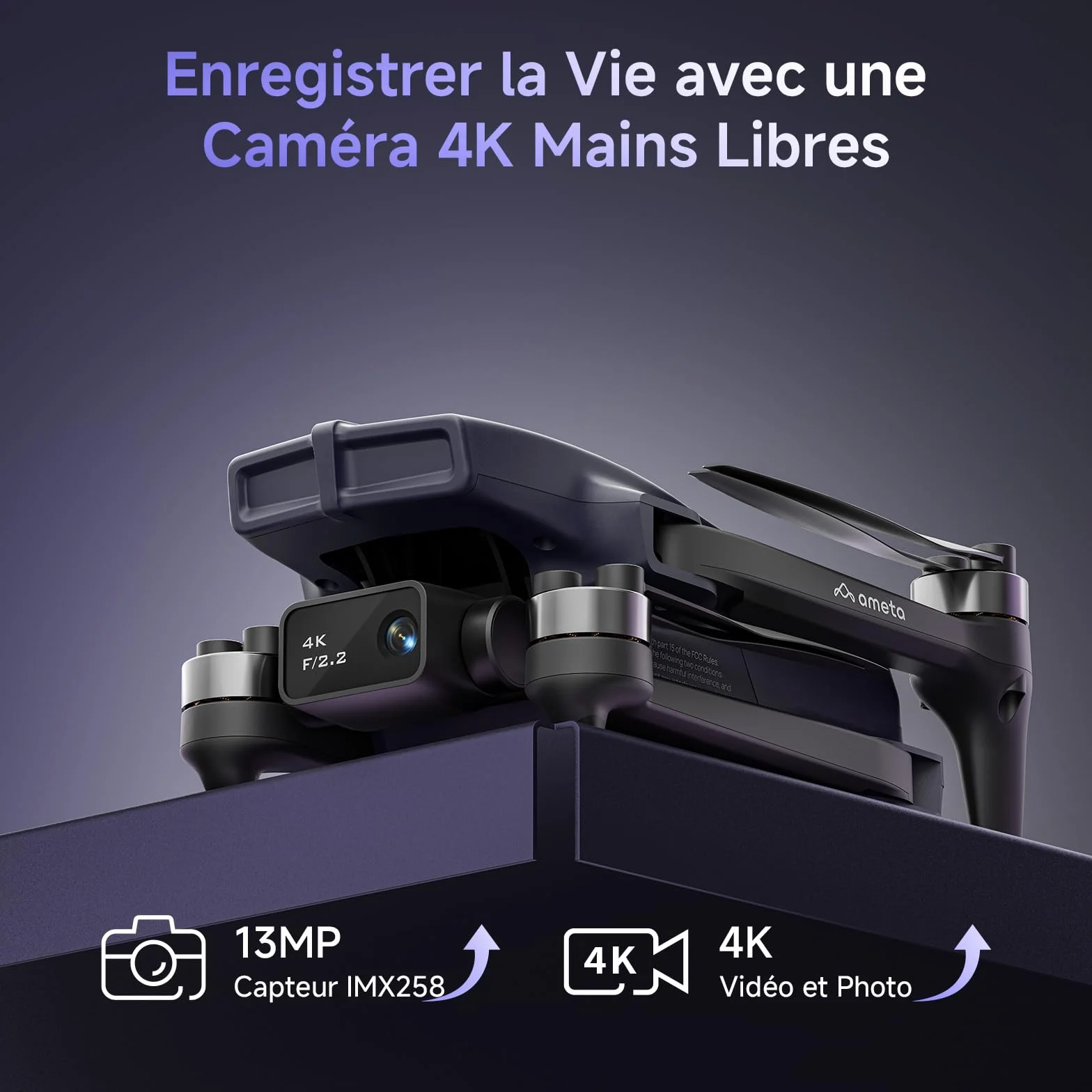 Ameta Drone avec Camera 4K, GPS Drone S20 Pro pour Adultes et Enfants avec Retour Automatique/ 50min de Vol/Suiveur/Mode Intelligent/Contrôle par Gestes, FPV Mini Drone Moins de 249g