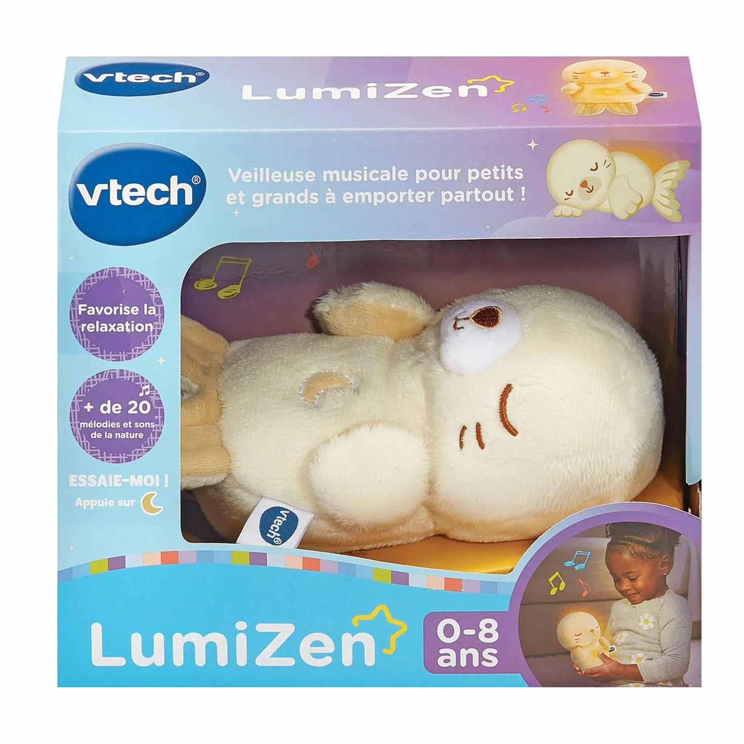 VTech LumiZen Beige Petite Peluche Phoque Doudou Veilleuse Musicale Bébé Nomade Enfant Lumineuse Cadeau Naissance