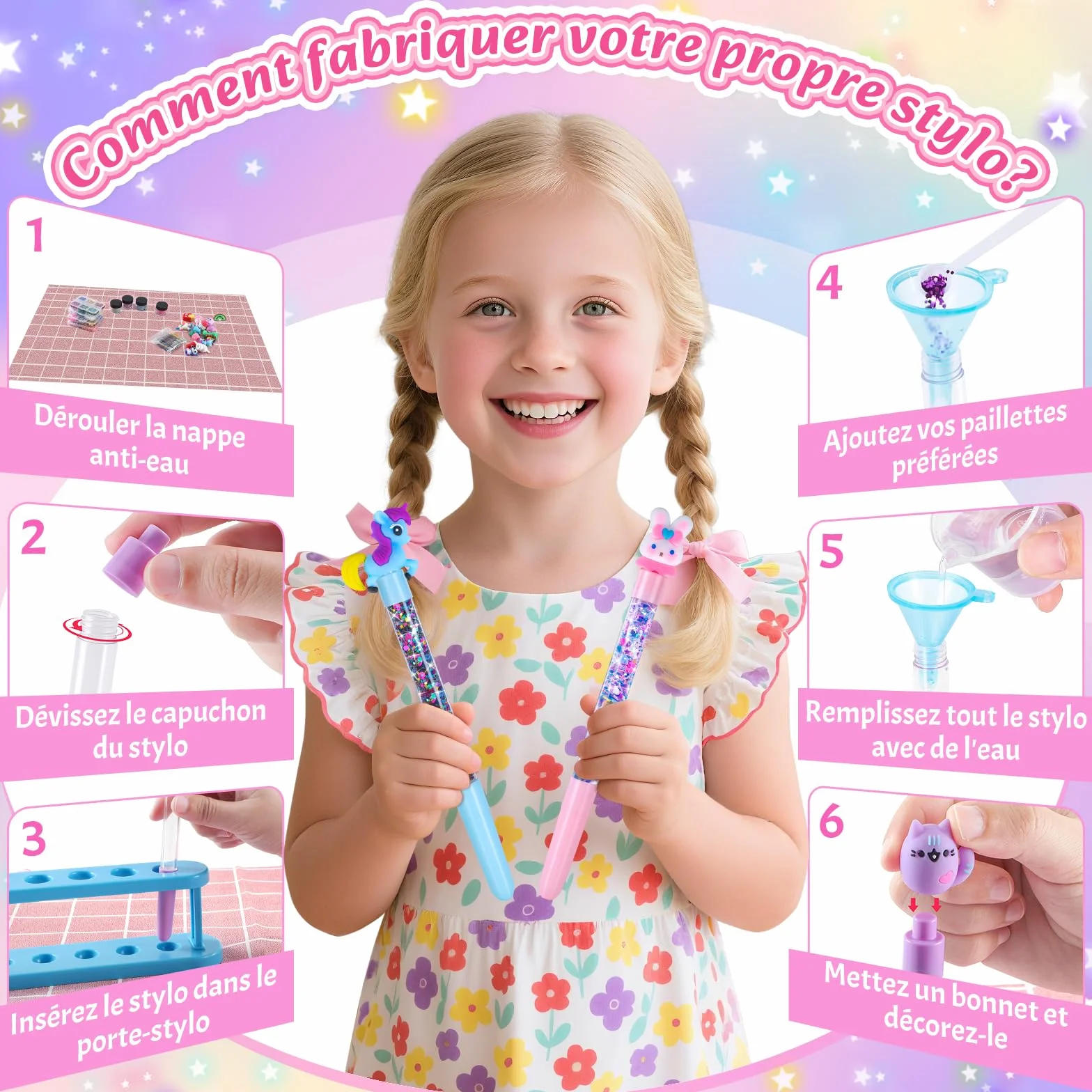 Kazzley Fabrique à Stylo 73 PCS 20 Stylos 40 Recharges Loisir Créatif Enfant 5-12 Ans Cadeau Fille Garçon
