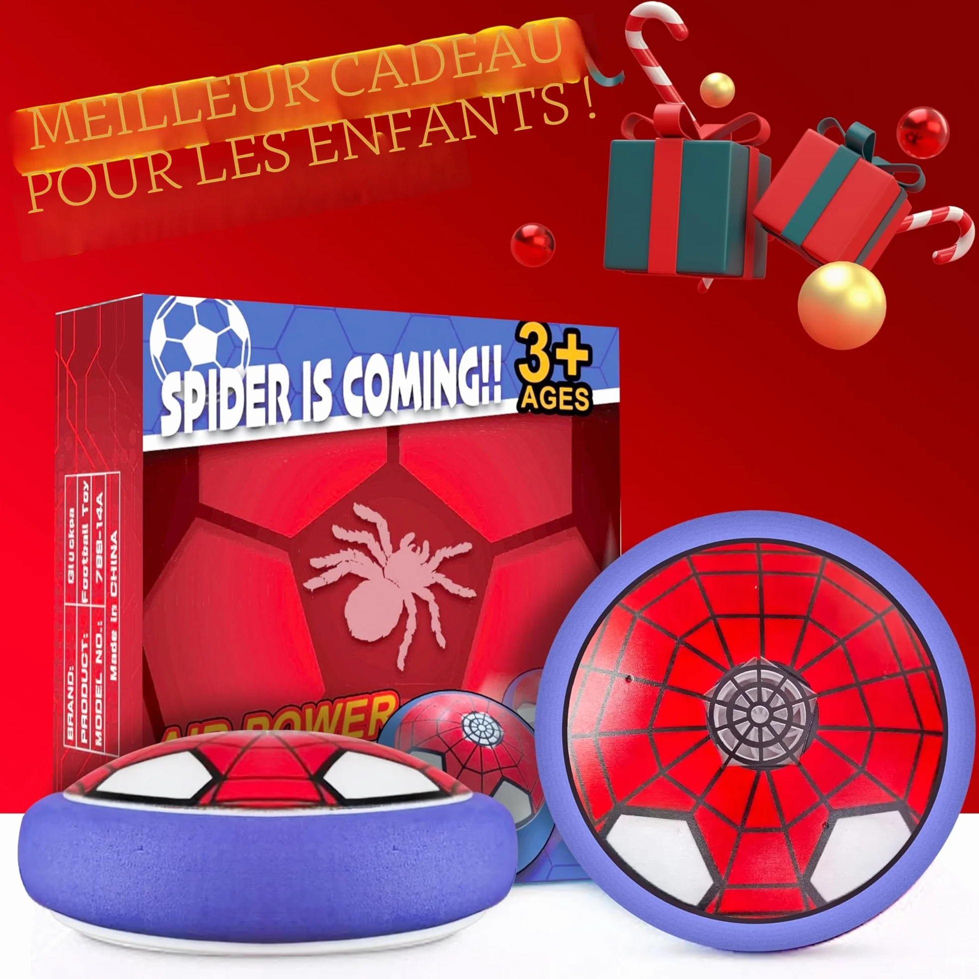 Ballon de Foot LED Spider Air Power, Jouets de Football pour Enfants 3-12 Ans, Jeux Intérieur Extérieur
