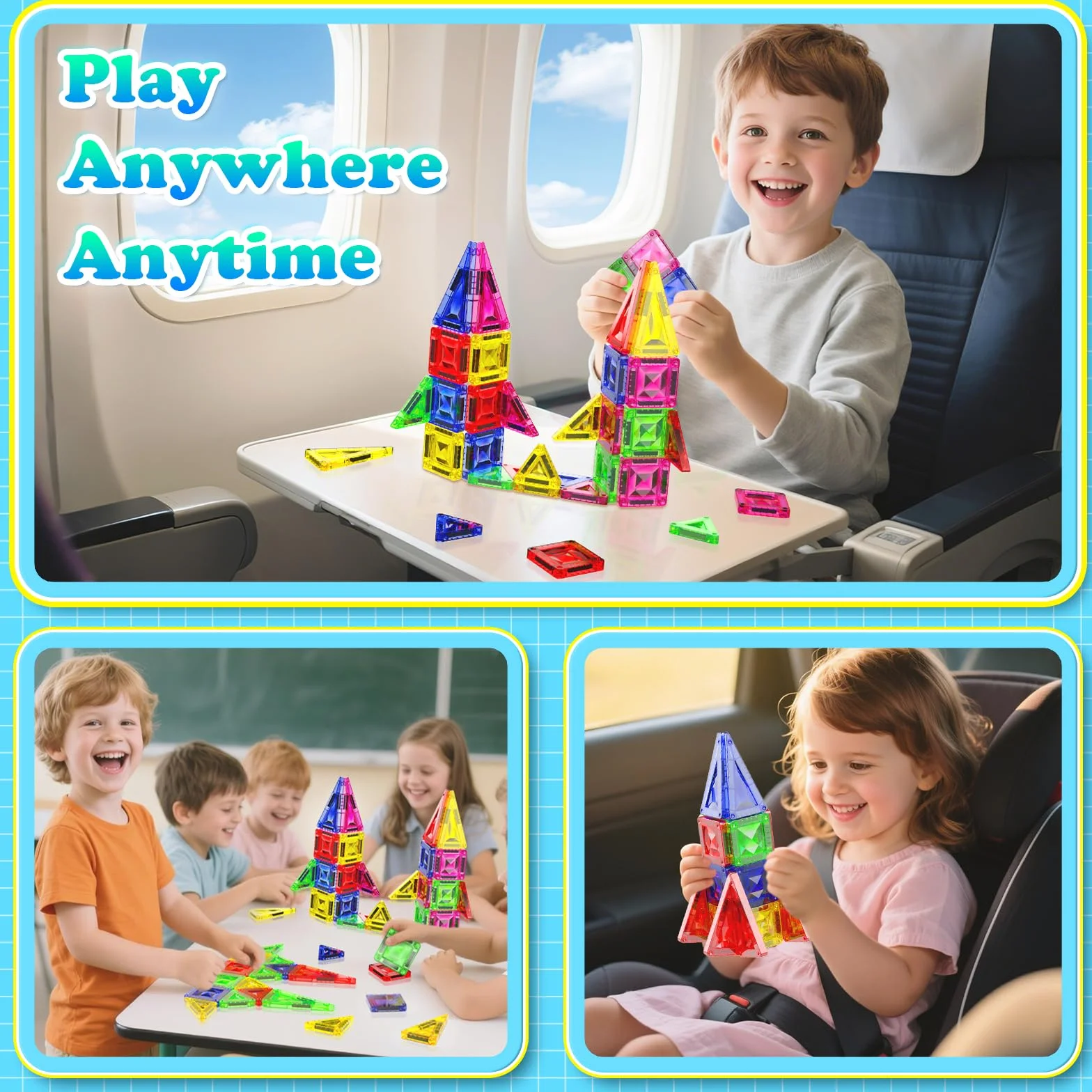 Magnetopia Mini Tuiles Magnétiques Enfant 40 Pièces Set Voyage Boîte Métallique Portable Jeu Magnétique Créatif 4-8 Ans
