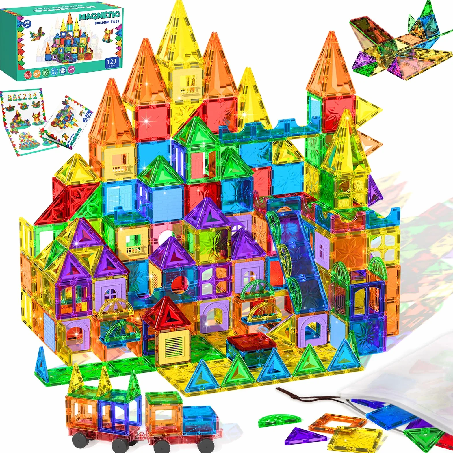 Magneverse 123 Pièces Bloc de Construction Magnétique Jeu de Tiles Magnétiques Jouet Éducatif STEM
