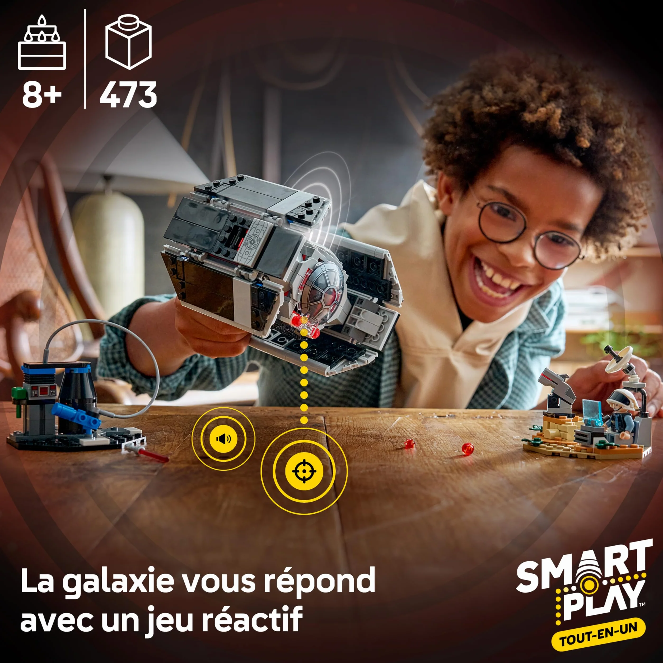 LEGO Star Wars 75421 Smart Play TIE Fighter de Dark Vador Jouet Interactif Tout-en-Un avec Smart Brique Tag Minifigurine Chargeur