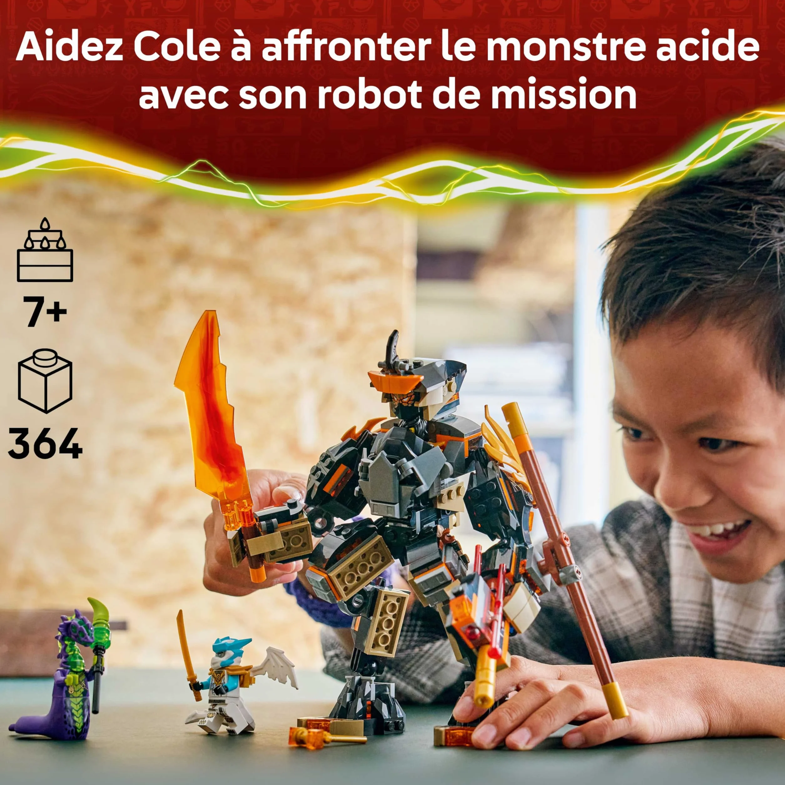 LEGO Ninjago La Mission du Robot Cole et du Dragon Zane Jouet Ninja Figurine d'action 3 Minifigurines Sabre Cadeau Garçon 7 Ans 71854