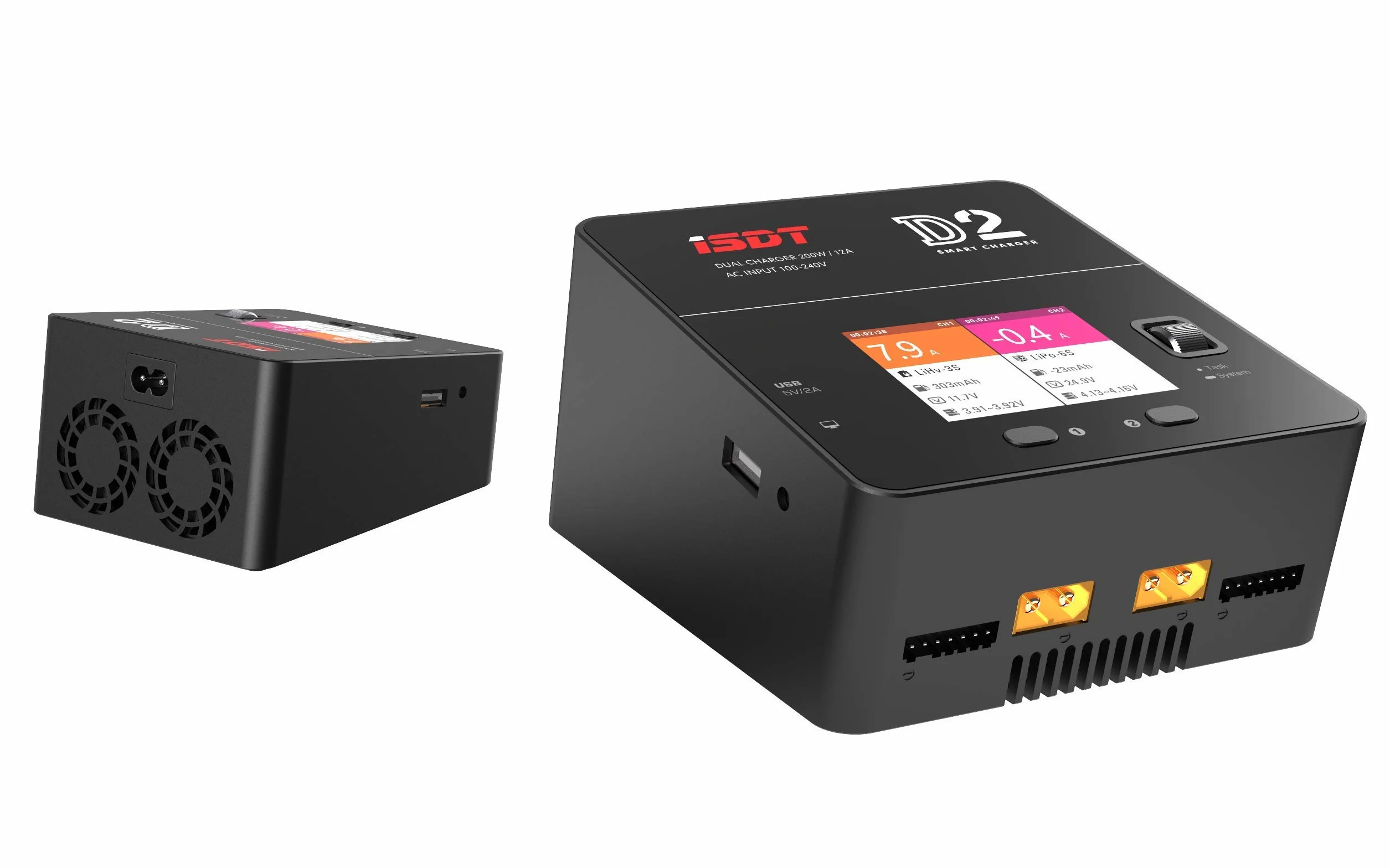 ISDT D2 Mark 2 Lipo chargeur de batterie équilibreur déchargeur, AC double canal 200W chargeur intelligent pour LiHv/LiPo/Life/Lilon (1-6S) NiMH/CD(1-16S) Pb(1-12S) batteries