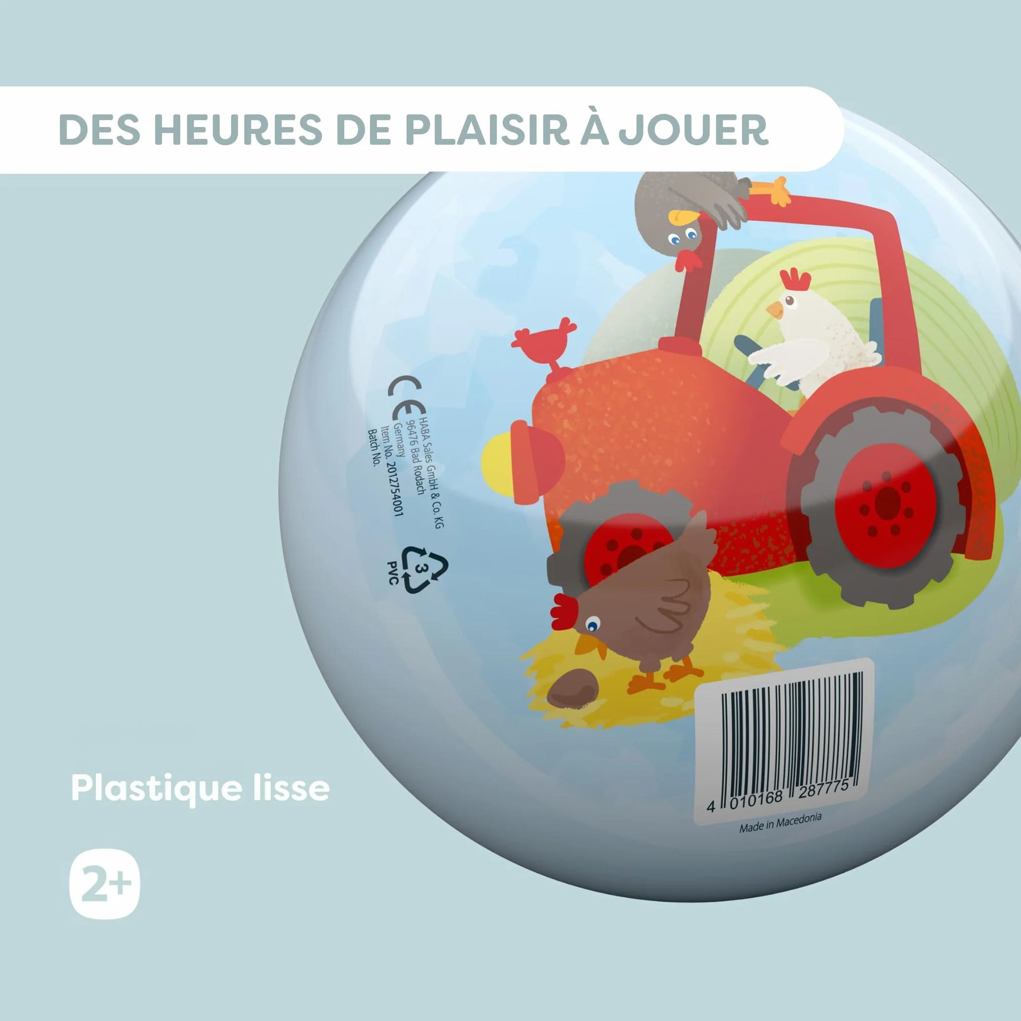 HABA Ballon La Ferme 14 cm dès 2 Ans – Ballon de Jeu en Plastique Lisse avec Valve, Surface Brillante