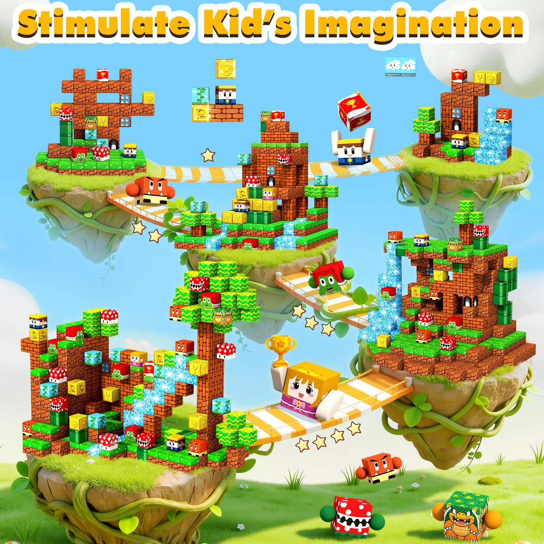 Bloc de Construction Magnétique 150 Pièces Cube Magnétique Enfant 3-10 Ans