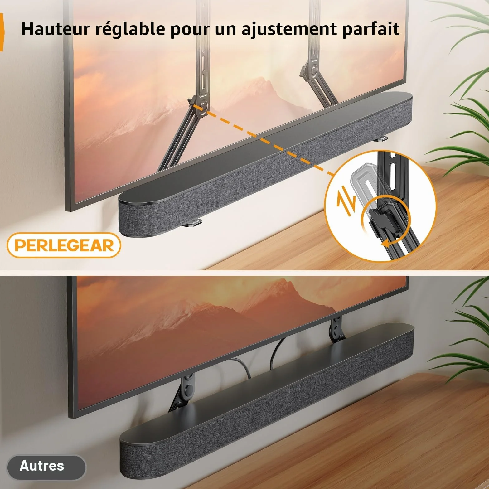 Perlegear Support Barre De Son Réglable en Hauteur Jusqu’à 6,8 Kg, Universel avec Plaques D’Extension Amovibles, PGSM04B