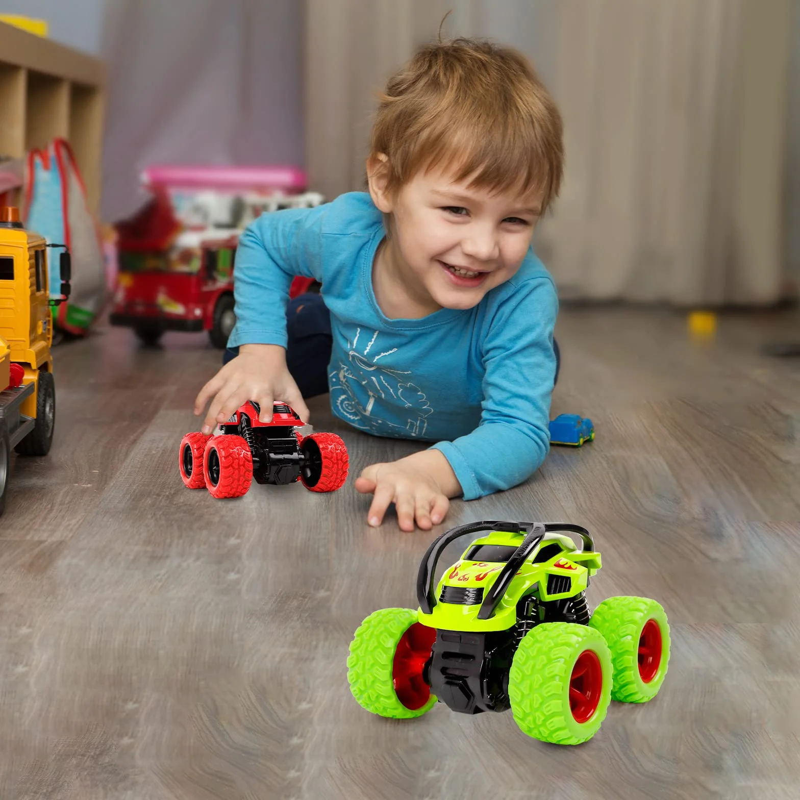 Voiture Monstre Inertie Monster Truck Véhicule Hors Route Jouet Voiture de Course 2 Pack Vert Rouge