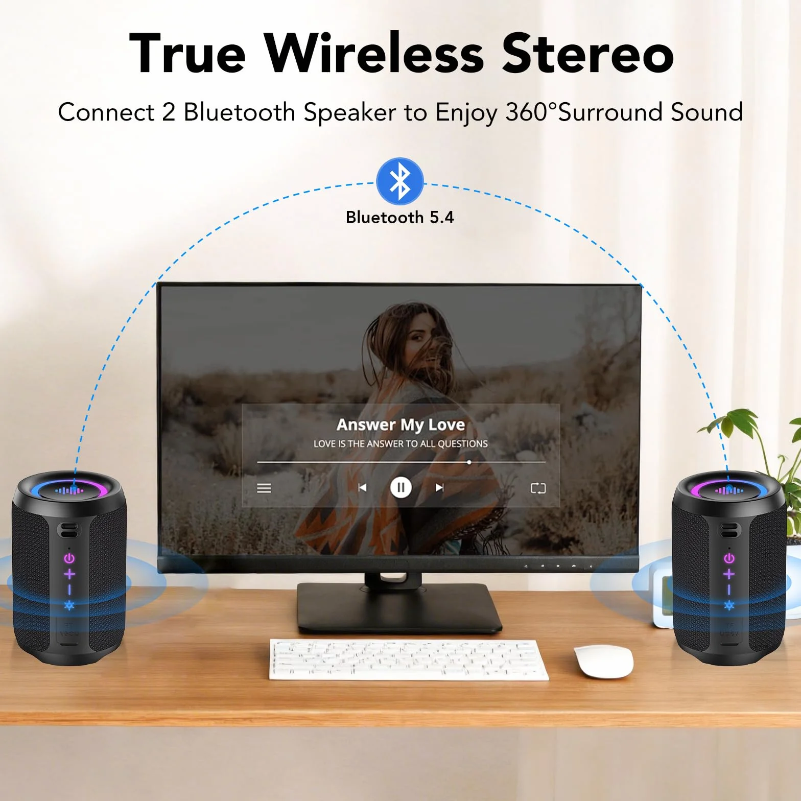 Enceinte Bluetooth 15W Puissante Bluetooth 5.4 IPX7 Autonomie 12 Heures Stéréo Surround Sport Extérieur