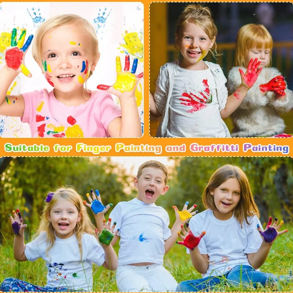 Peinture Enfant Lavable 30ml Peintures Doigt avec Pinceau Tablier Non Toxique Bébés Ensembles Peinture Jouets Dessin