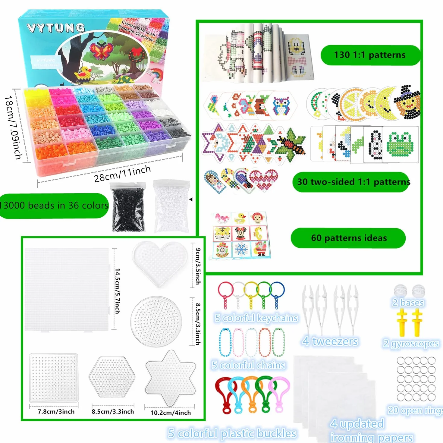 Vytung set de perles à repasser 13000 pièces avec boîte de rangement 220 modèles DIY