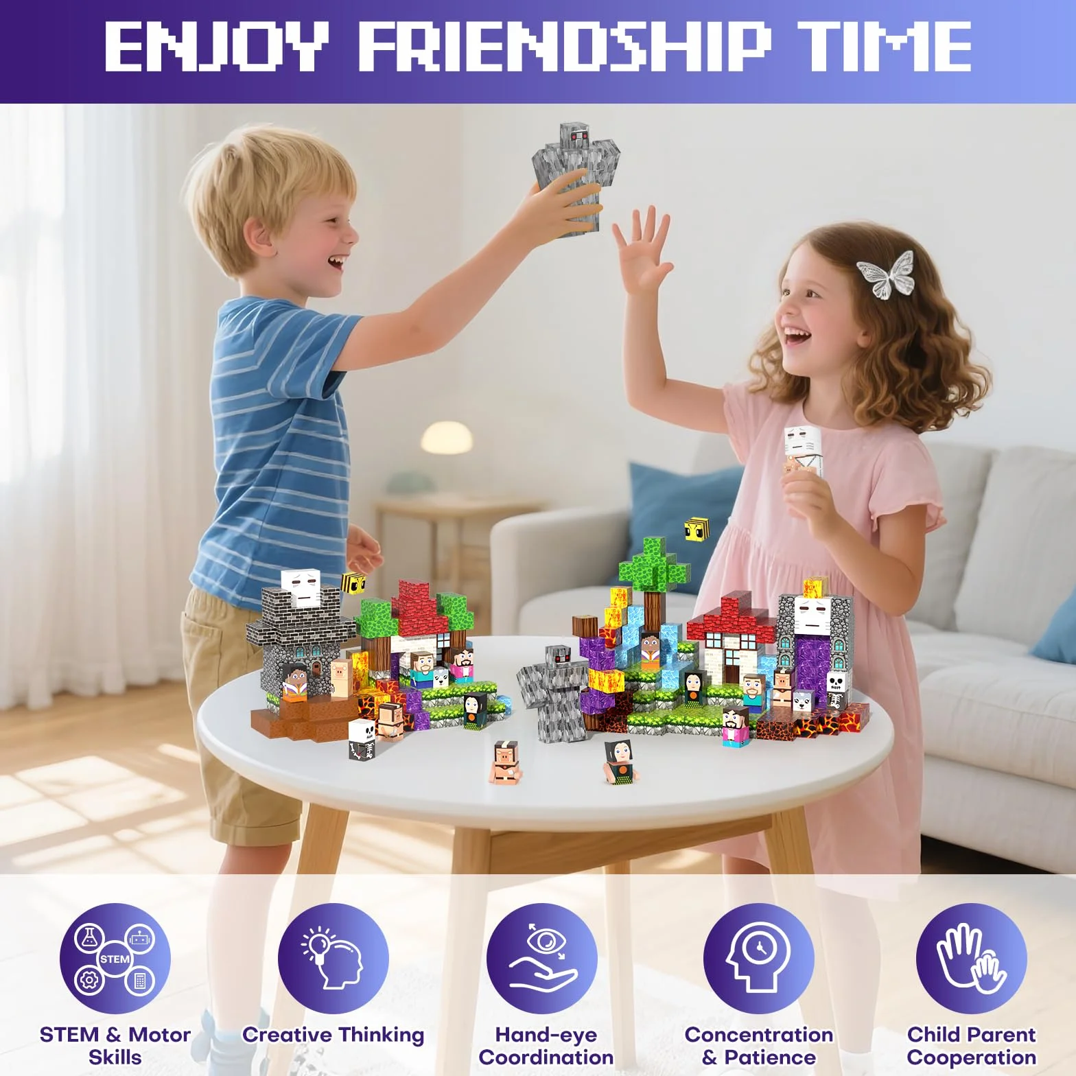 Bloc Construction Magnétique 150 PCS, Magnetic Blocks pour Enfant 3+ Ans