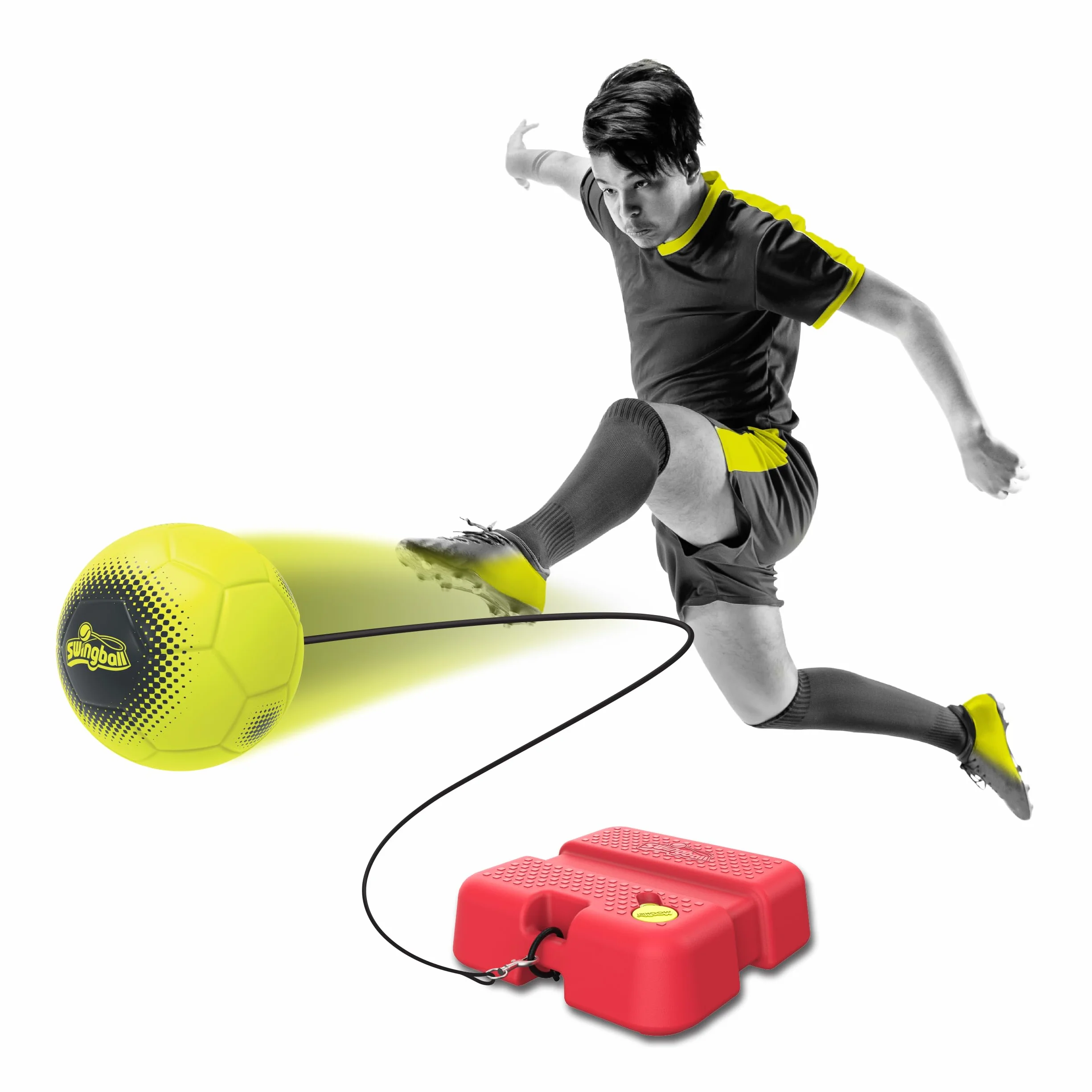 Swingball Reflex Soccer Jeu de Foot Solo ou Duo Ballon Taille 4 Corde Élastique Base à Lester Bobine Ajustable Pompe Incluse