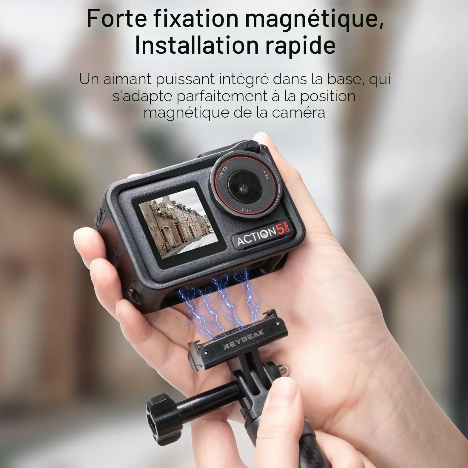 REYGEAK Lot de 2 Supports Magnétiques pour DJI Action 5 Pro/4/3 avec Adaptateur