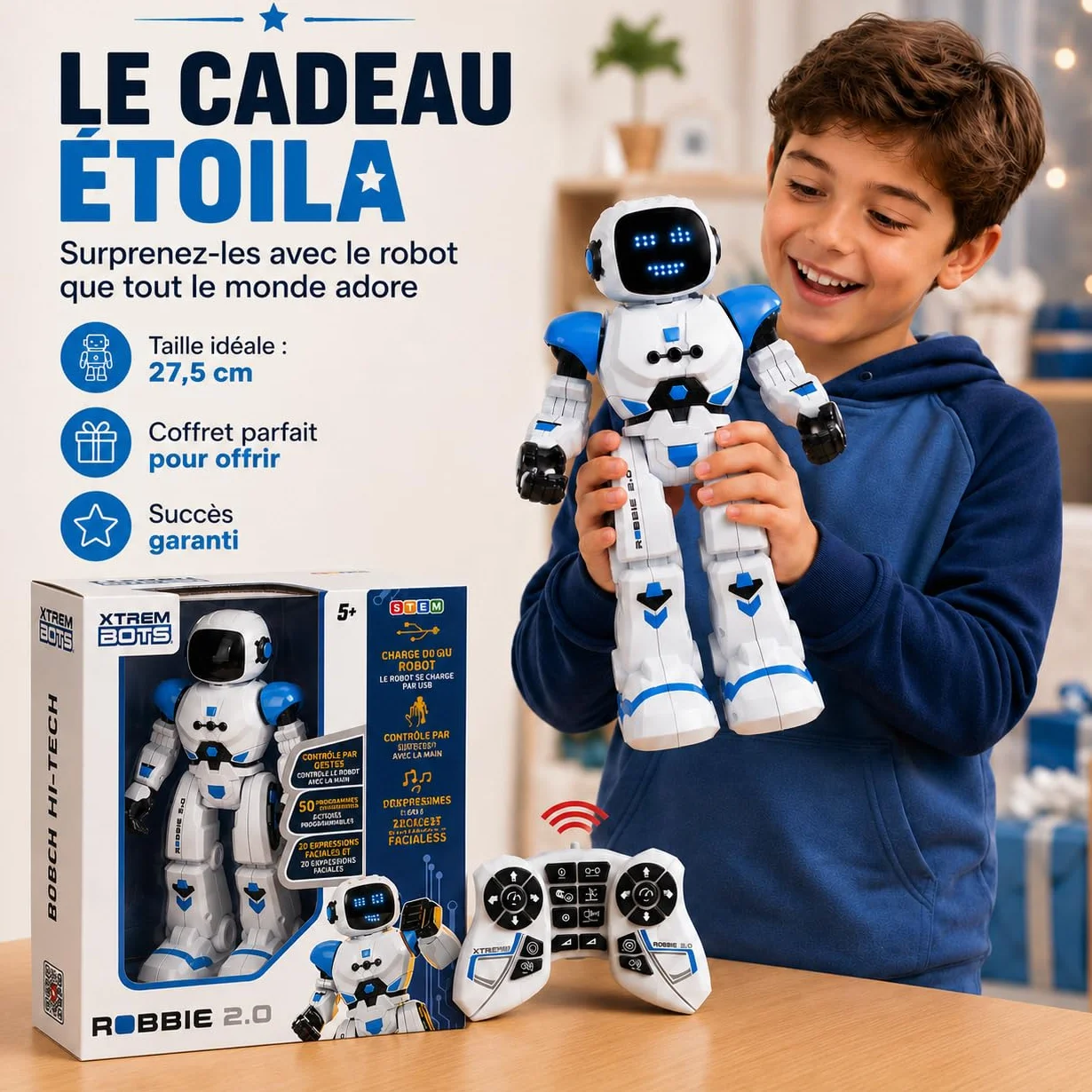 Xtrem Bots Robbie Robot Enfant Télécommandé Programmable 50 Actions Jouet 5 Ans Garçon Fille