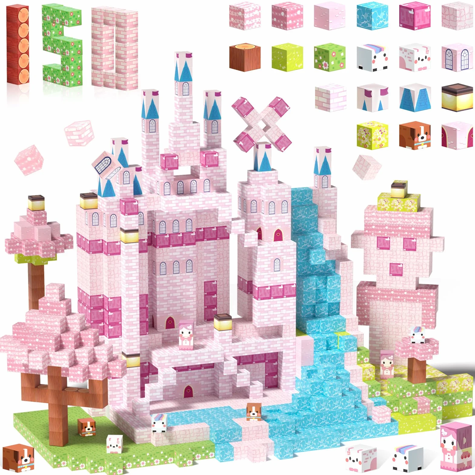 Blocs de Construction Magnétiques 150 Pièces, Cube Magnétique Jouet STEM Montessori pour Enfants 3+
