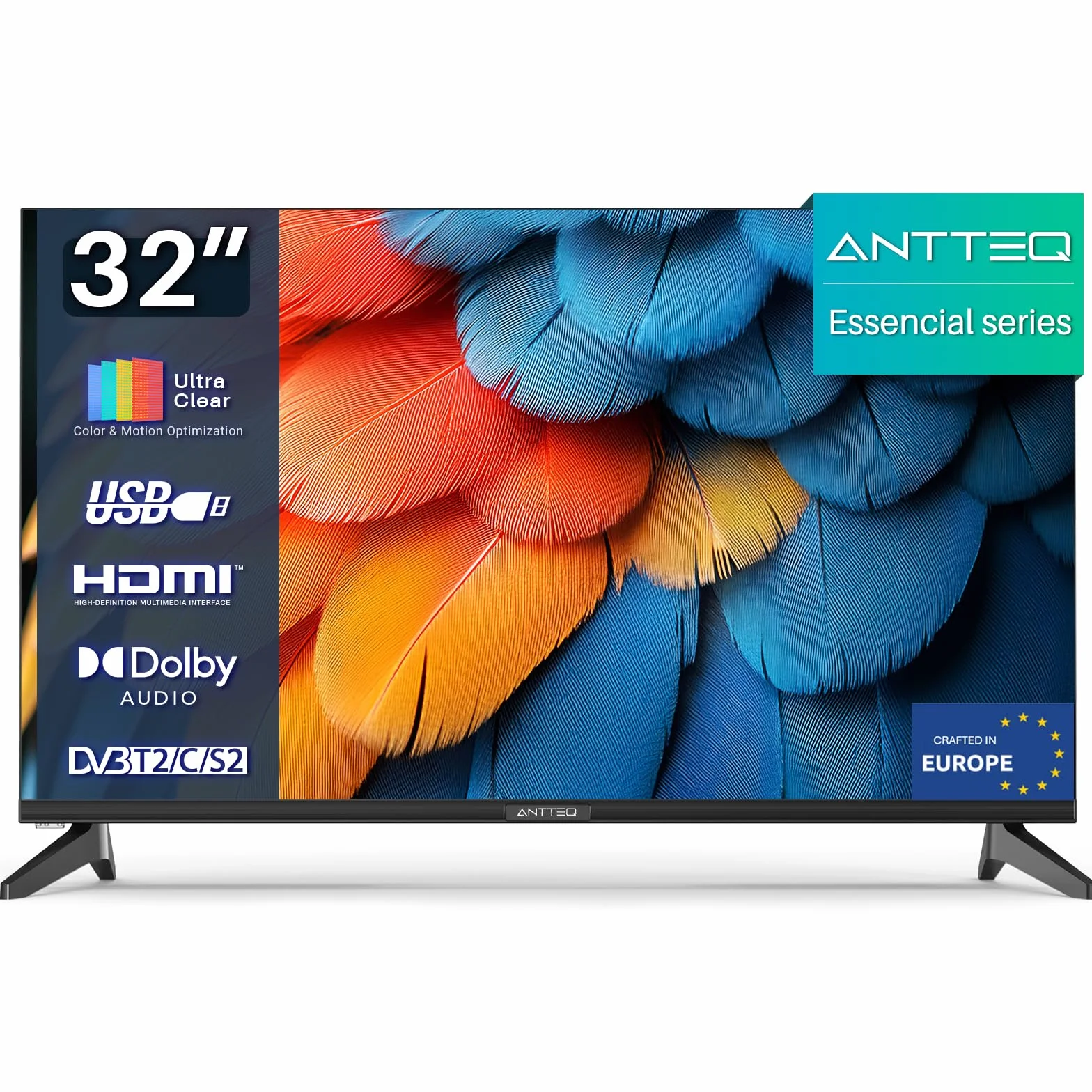 Antteq E32-AH1Q1L TV 32 Pouces 80cm LED HD Ready Triple Tuner HDMI USB Dolby Audio