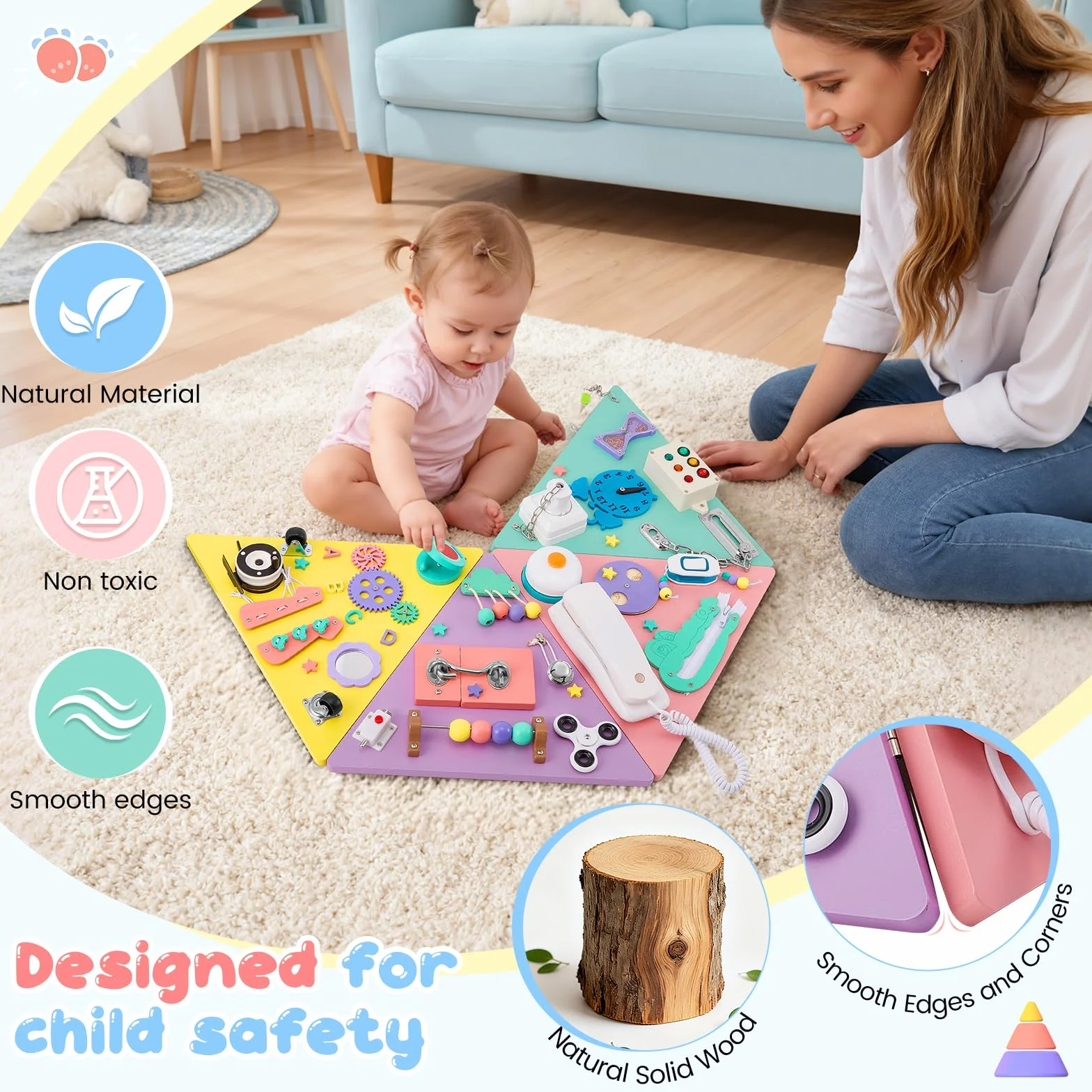 Planche Activité Montessori, Busy Board Bois pour Enfant 1 2 3 Ans