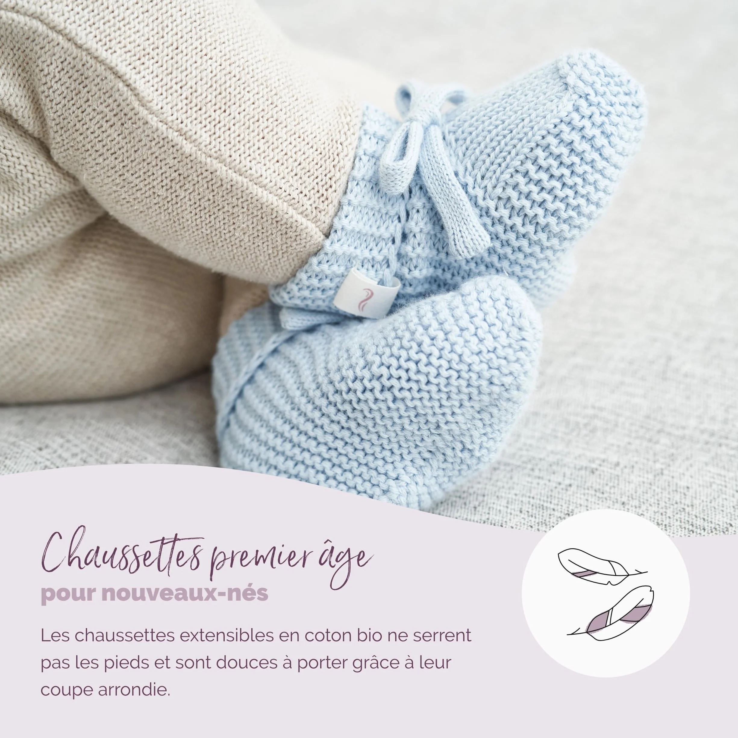 Livella Doudou Lapin Bébé avec Chaussettes Coton Bio GOTS Tricot Doux Couverture Fine 40x40cm Hypoallergénique