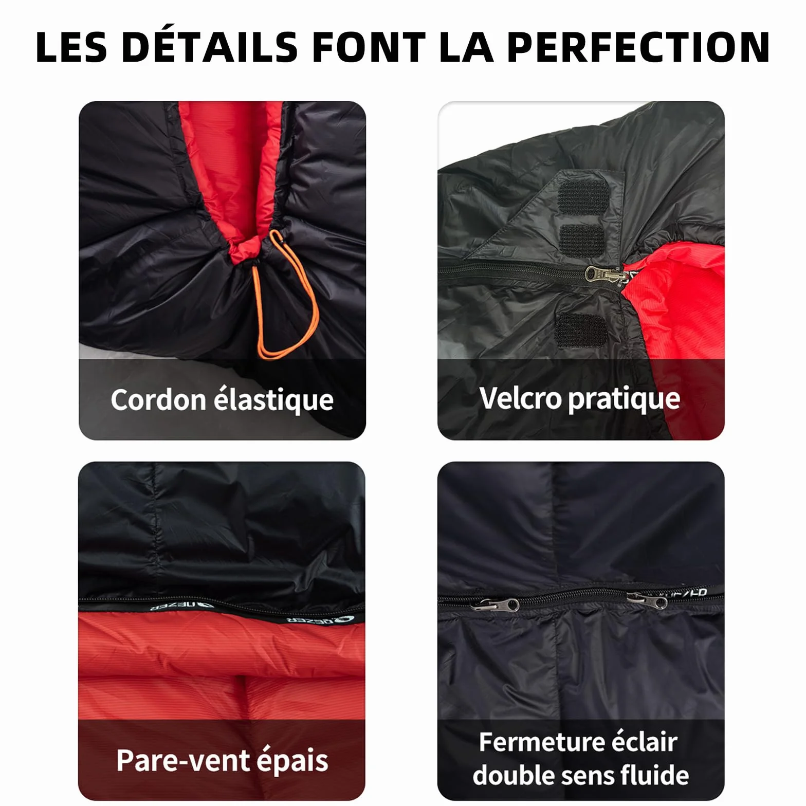 Sac de Couchage QEZER en Duvet 620FP 0°C Ultraléger Grand Froid pour Randonnée Camping