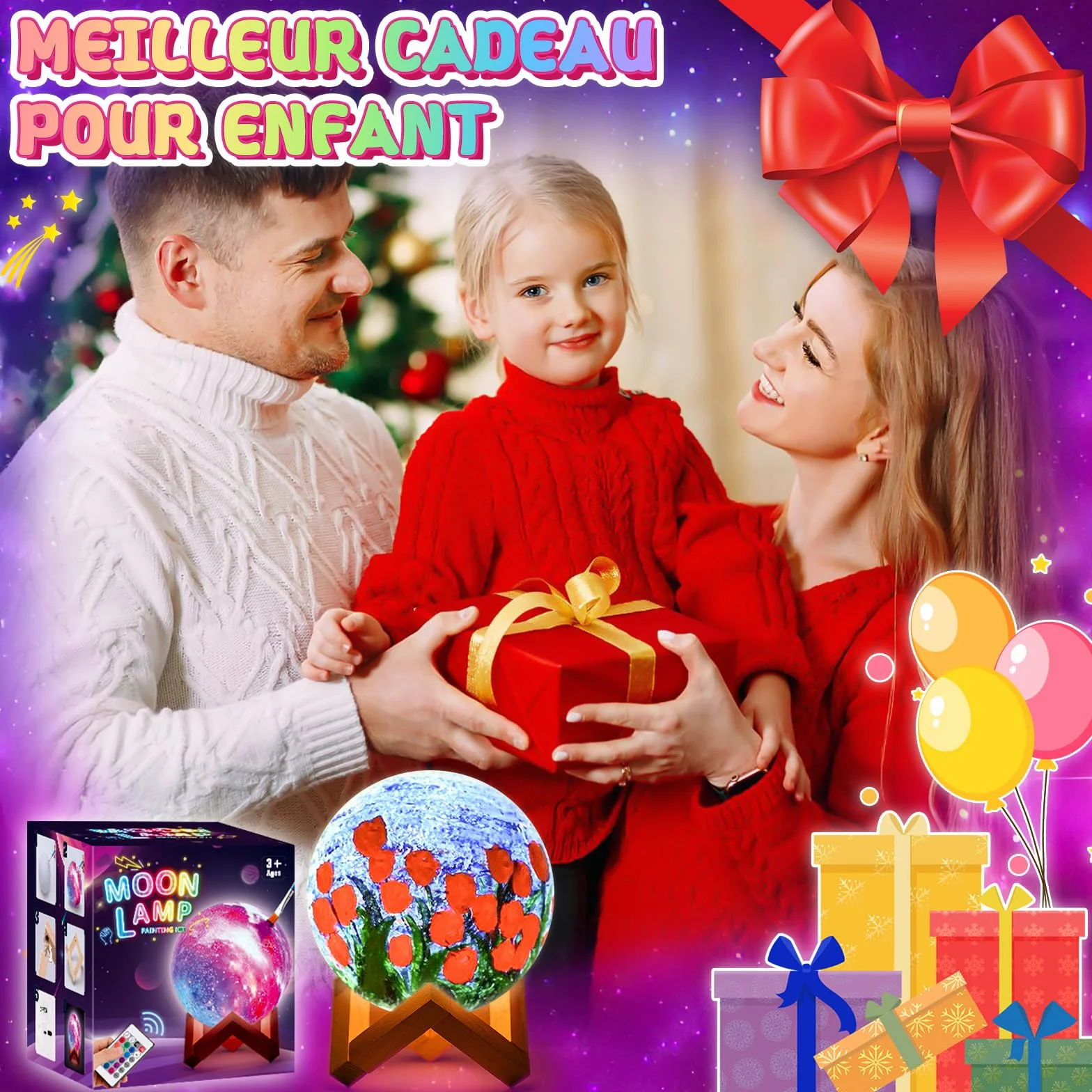 Kit de Peinture Lampe Lune Veilleuse Cadeau Anniversaire Fille Garcon 3-12 Ans