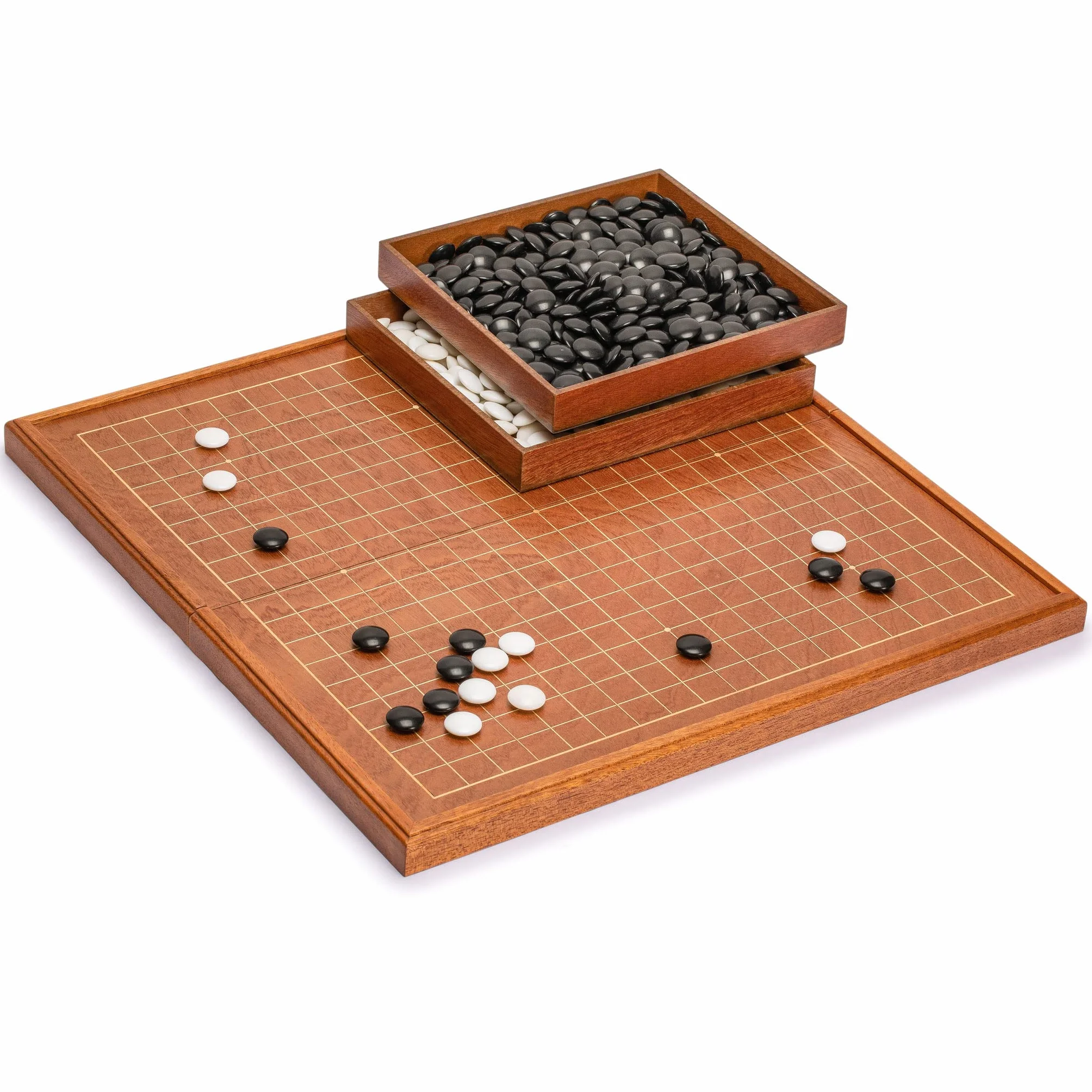 Yellow Mountain Imports Rosewood 2.6-Centimeter Folding Go Game Set Board with Double Convex Melamine Stones - Classic Strategy Board Game (Baduk/Weiqi)