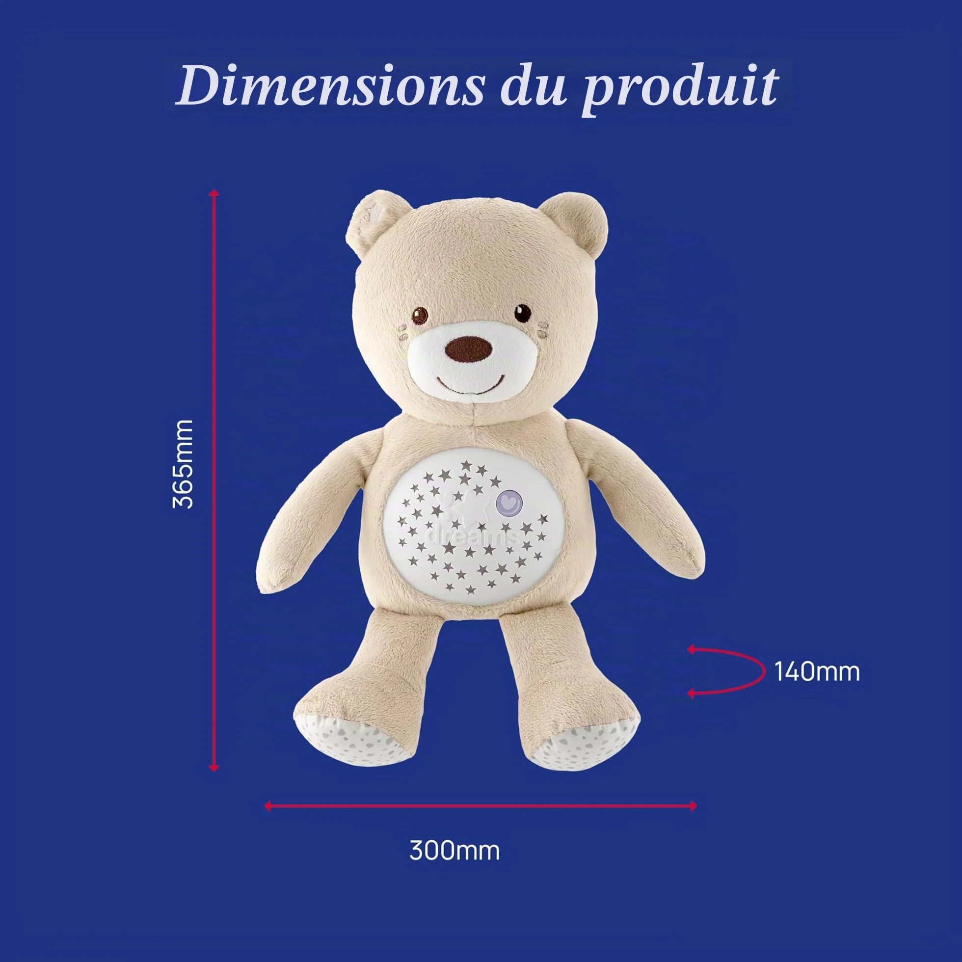 Chicco Ours en peluche Baby Bear First Dreams avec projecteur veilleuse mélodies relaxantes pour bébés 0 mois+
