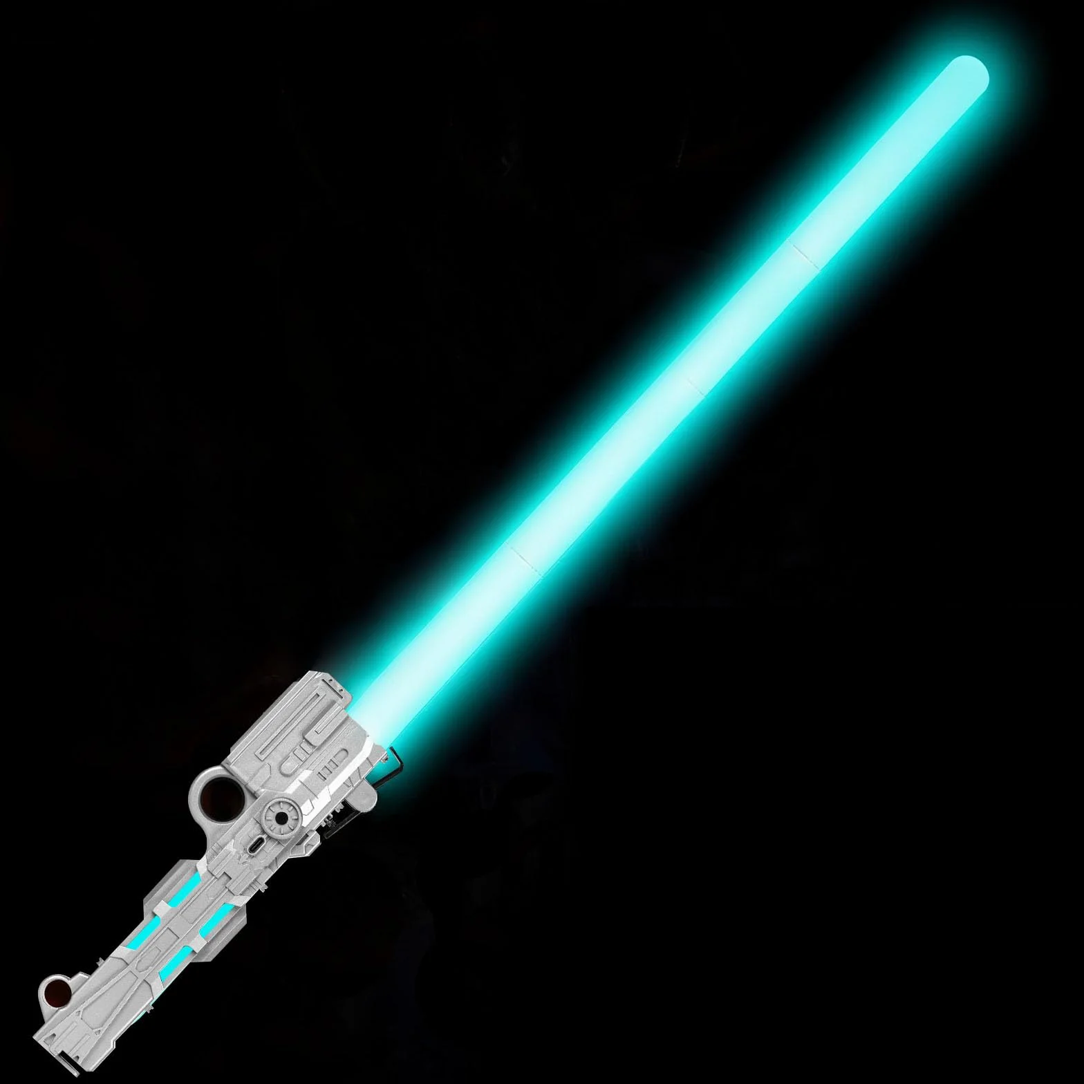 Sabre Laser 7 Couleurs 2 en 1 Épée Laser LED avec Son Rétractable Rechargeable USB Argent 34-66cm