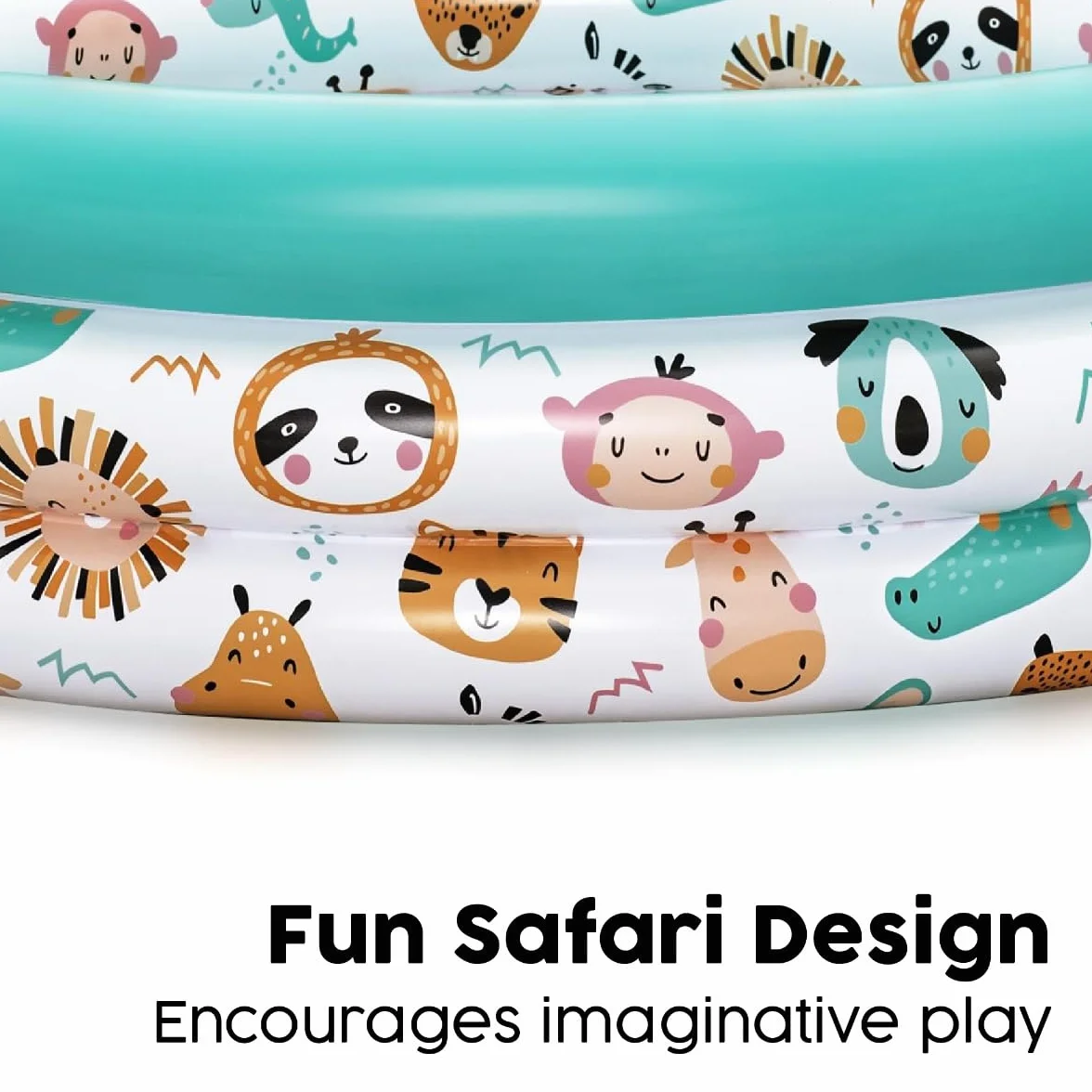 Bestway Piscine Gonflable Trois Anneaux pour Enfants Safari Pals 102 cm x 102 cm x 25 cm Multicolore