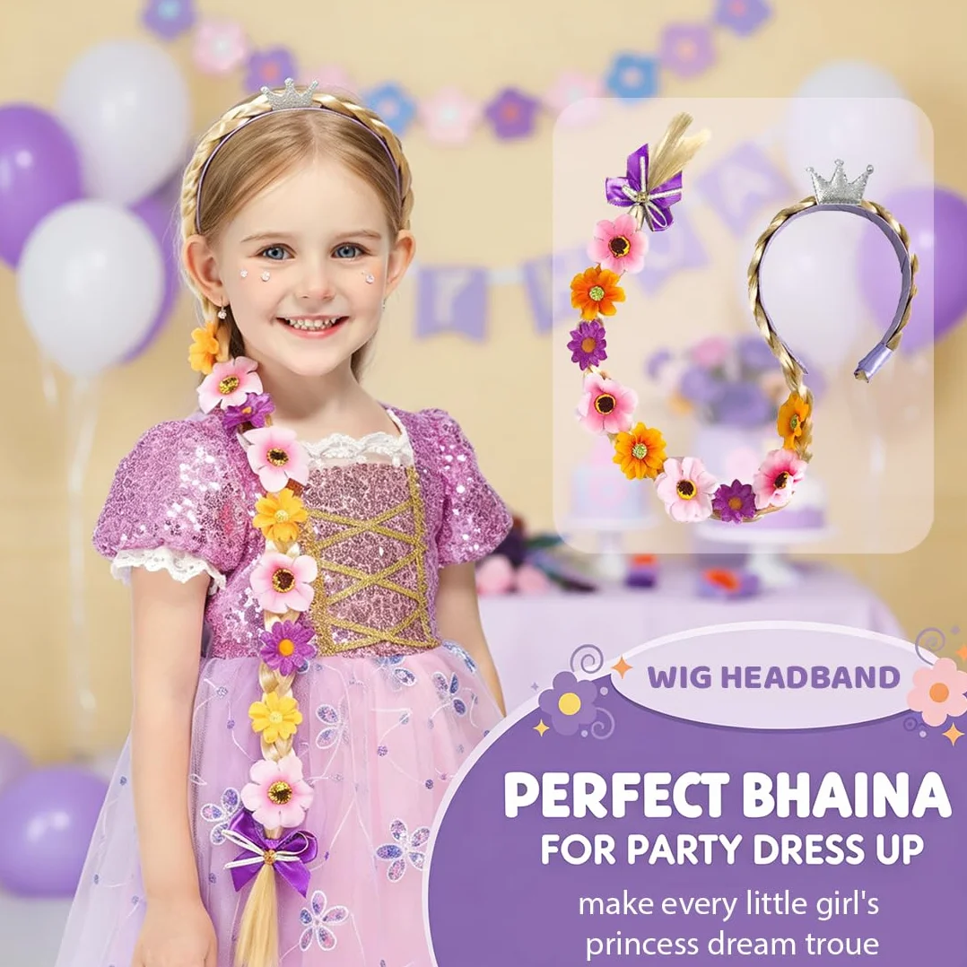 Perruque Princesse Enfant Raiponce Déguisement Cosplay Accessoire Cheveux Filles Carnaval Halloween