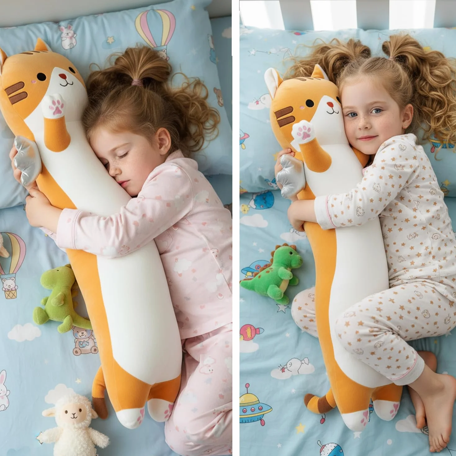Kekeso Oreiller Peluche Chat Long 60cm Coussin Corps Mignon avec Ailes Kawaii Douce Câliner Cadeau Enfants Jaune