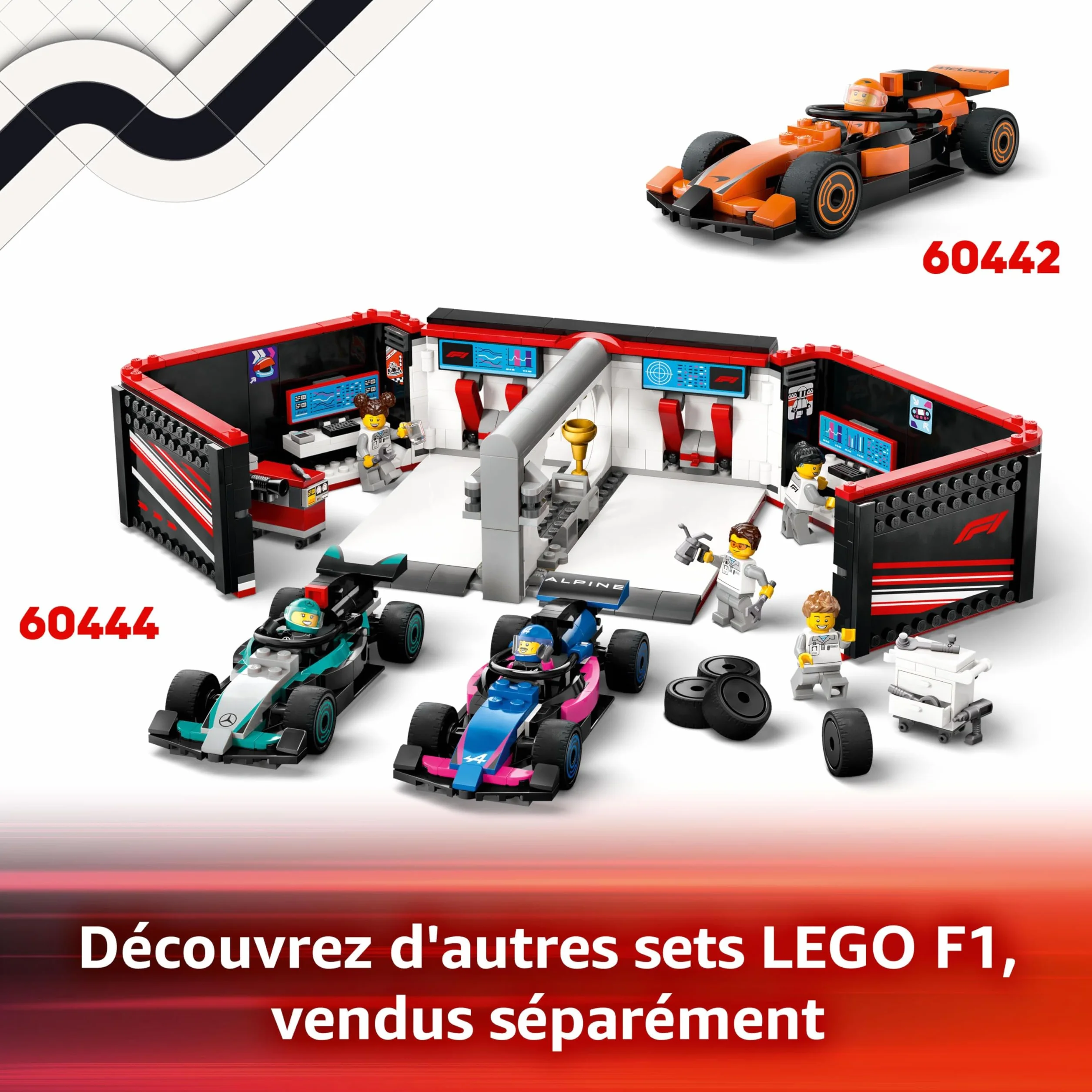 LEGO City Arrêt au Stand de F1 avec Voiture Ferrari - Jeu de Construction Formule 1 Pit Stop, Minifigurine Pilote & 4 Mécaniciens 60443
