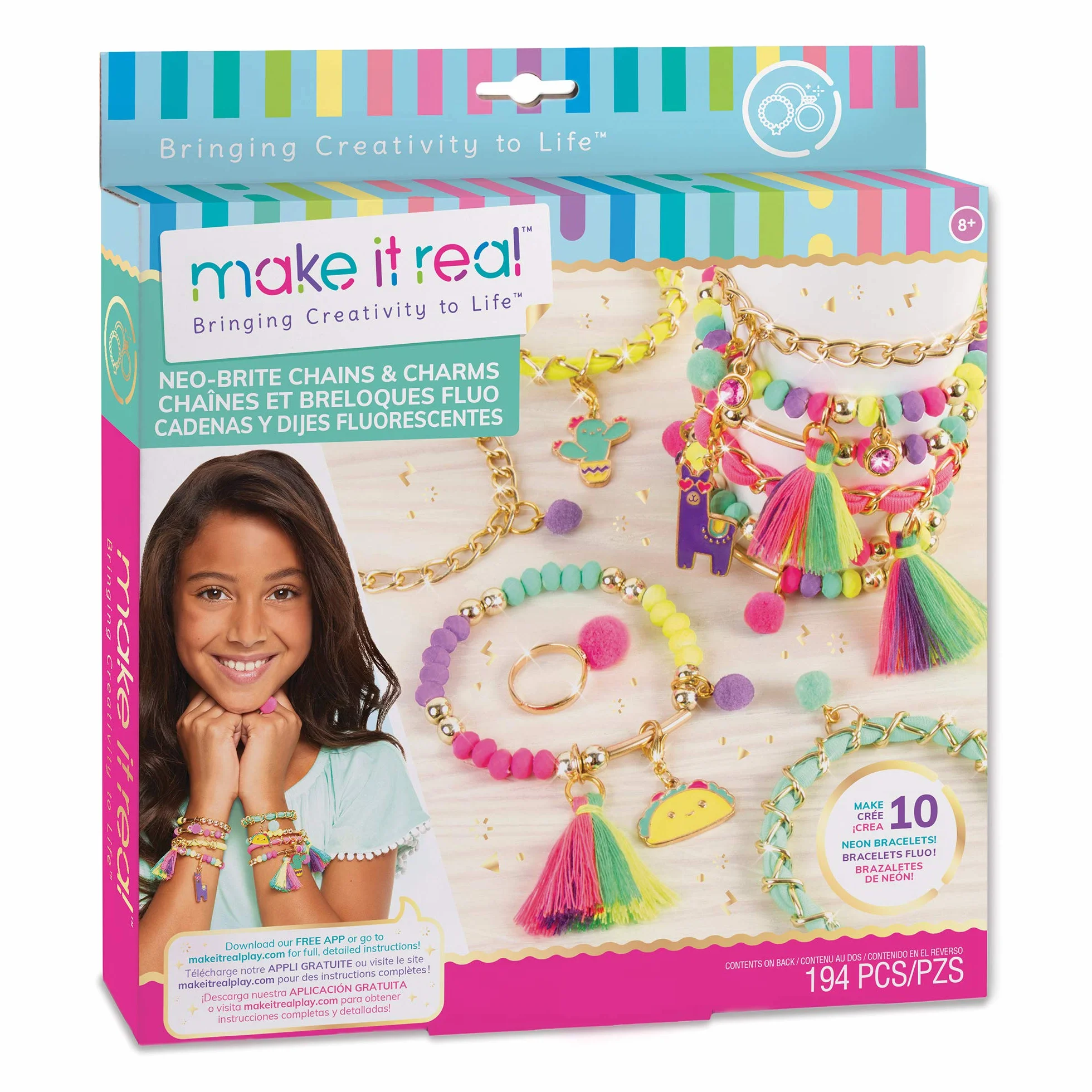 Make It Real Kit de fabrication de bracelets avec perles fluo - Bijoux de l'amitié pour enfants