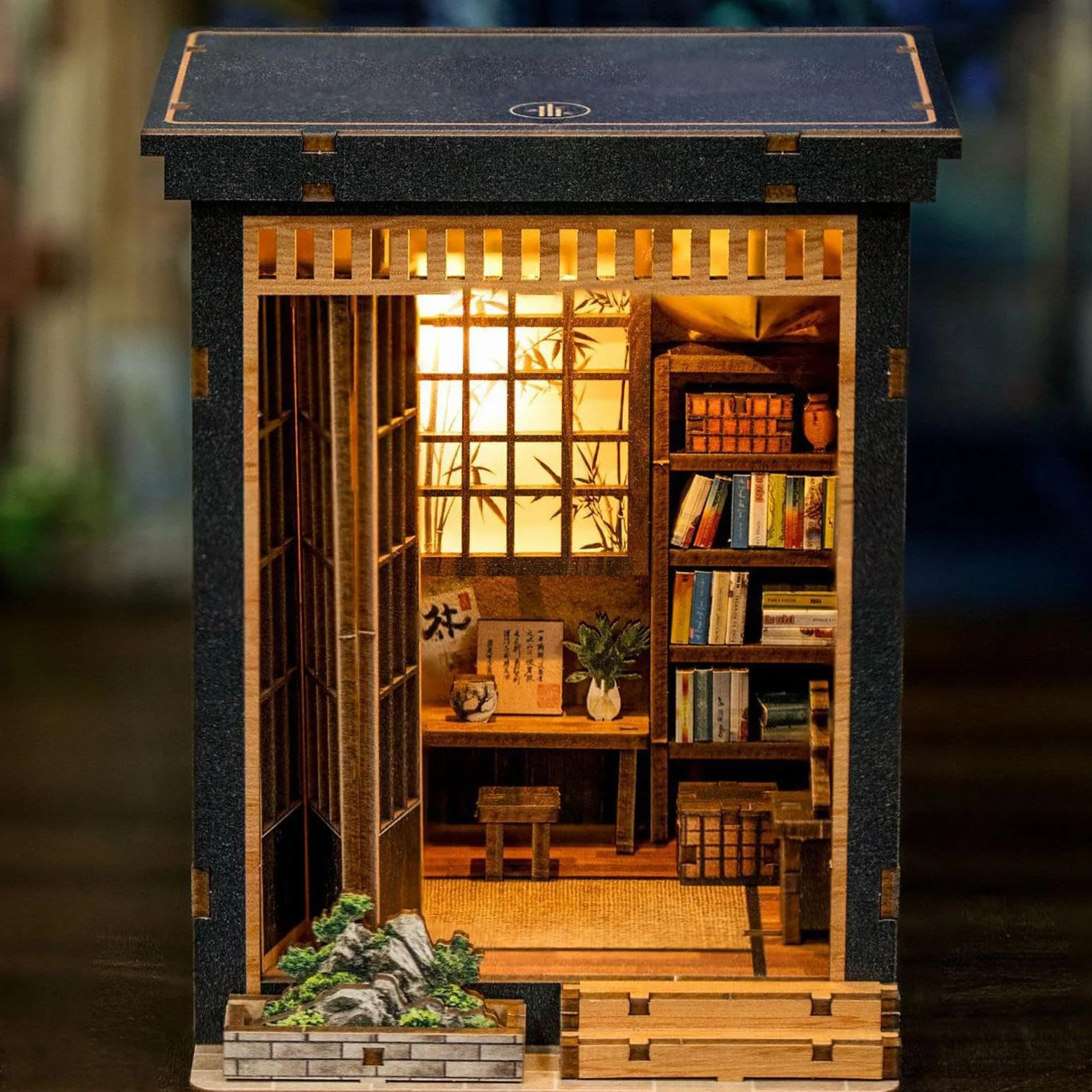 Kit de construction de mini maison japonaise - Projet en bois, modèle de maison de bibliothèque artistique, architecture miniature série à thème