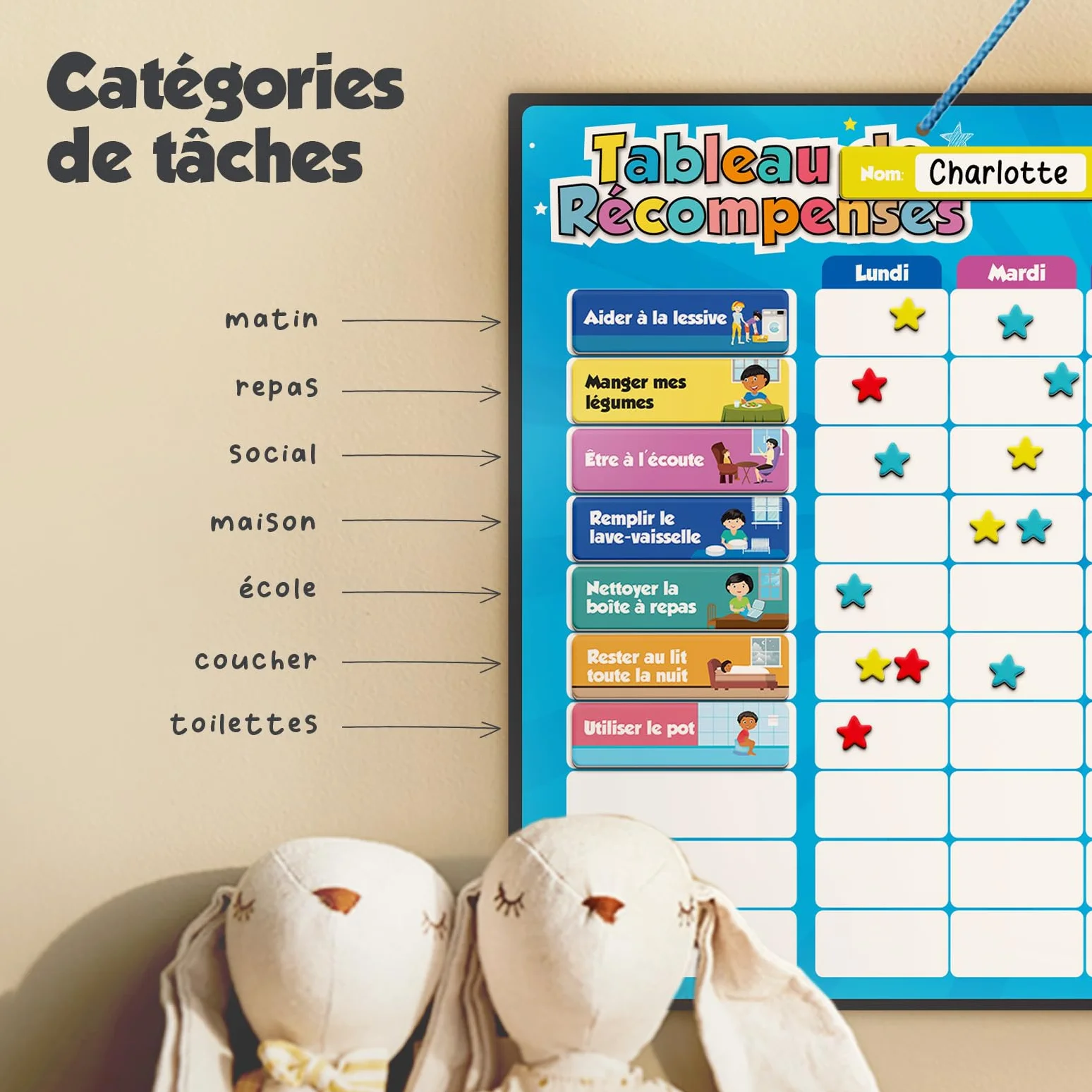 Tableau de Récompenses Magnétique pour Enfants – 80+ Tâches et 300 Étoiles – Nouvelle Version Français