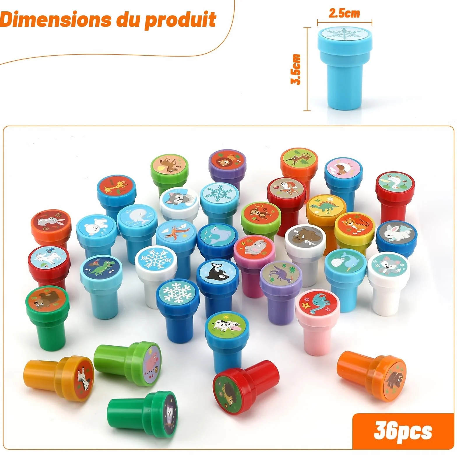 Ensemble de Tampons Multicolores Auto-encreurs pour Enfants 36 Pièces