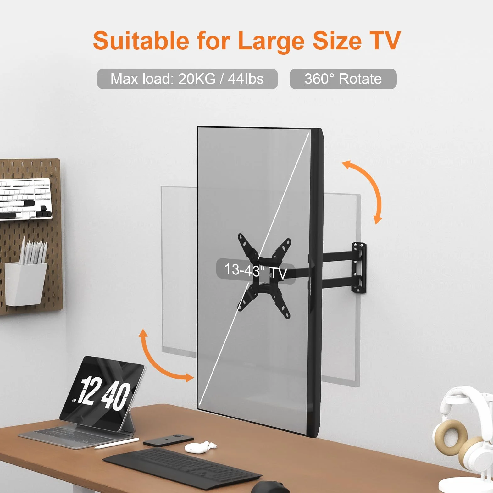 GRIFEMA Support Mural TV 13-43 Pouces Fixation Murale Orientable Inclinable VESA 20KG