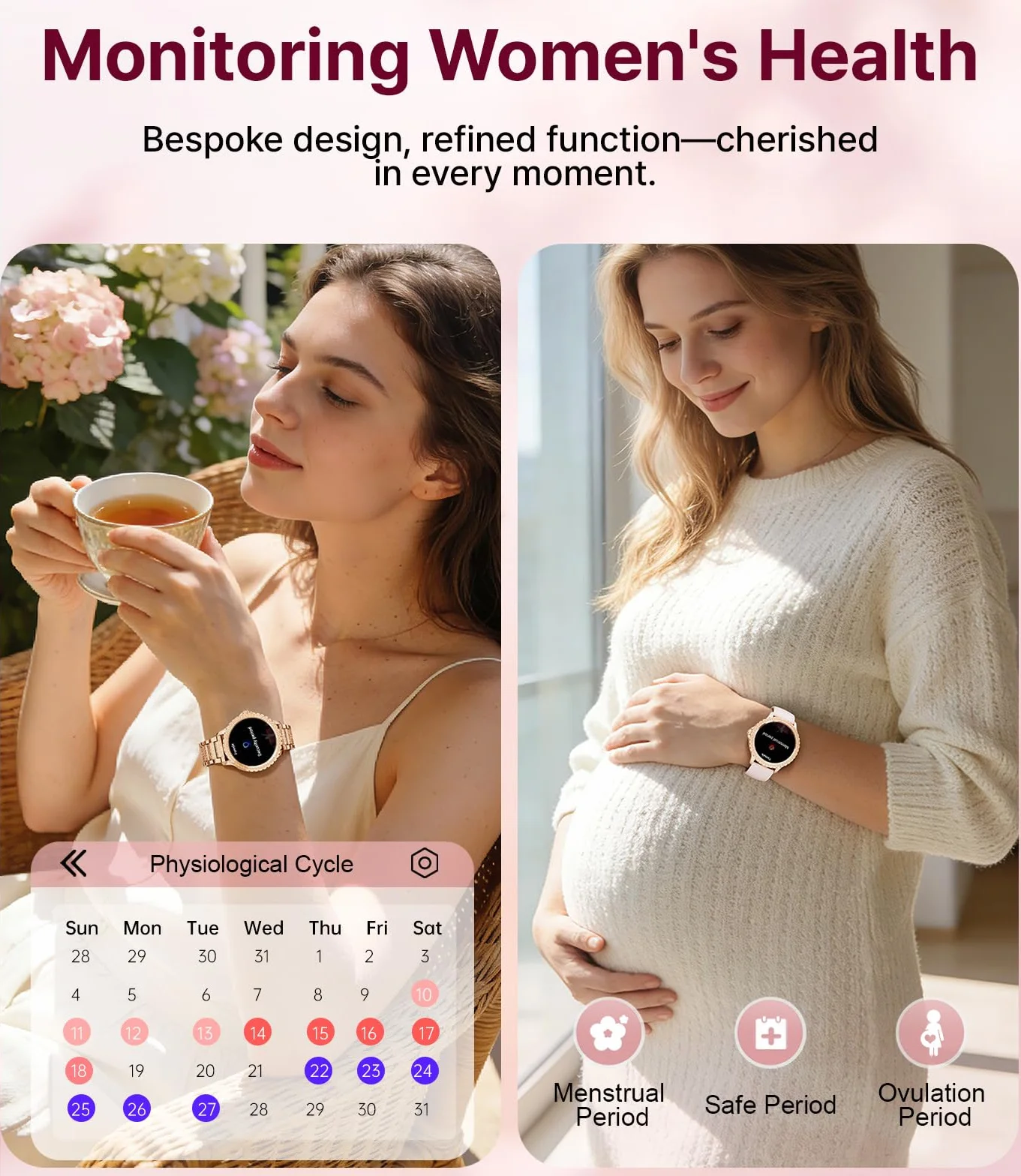 LIGE Montre Connectée Femme Bluetooth Appels Android iOS Sport Fitness Tracker 1,32" HD Fréquence Cardiaque Sommeil Smartwatch Rose Or