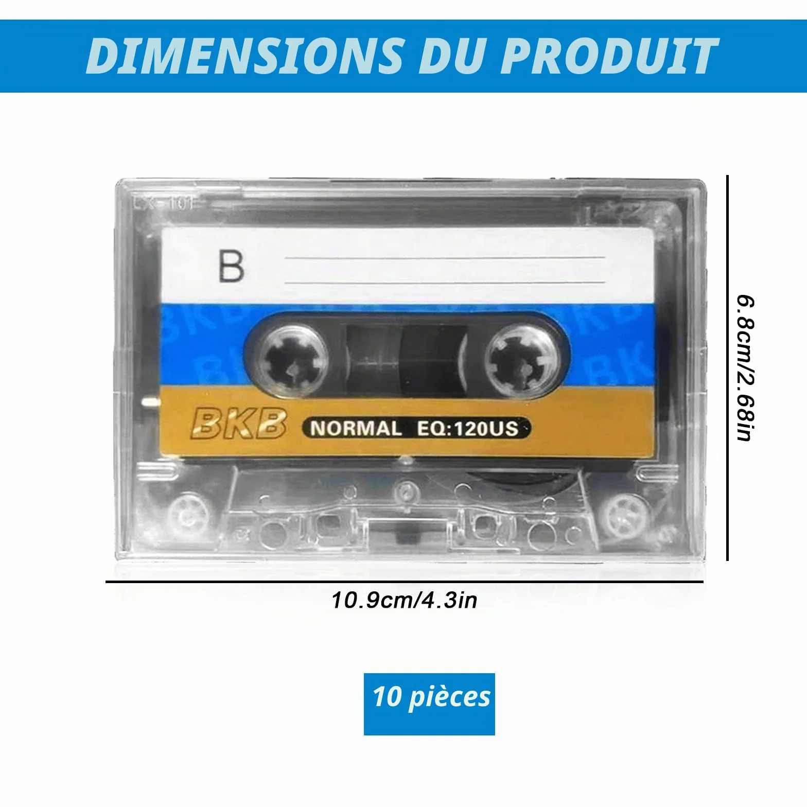 Lot de 10 cassettes audio 90 min vides faible bruit pour enregistrements