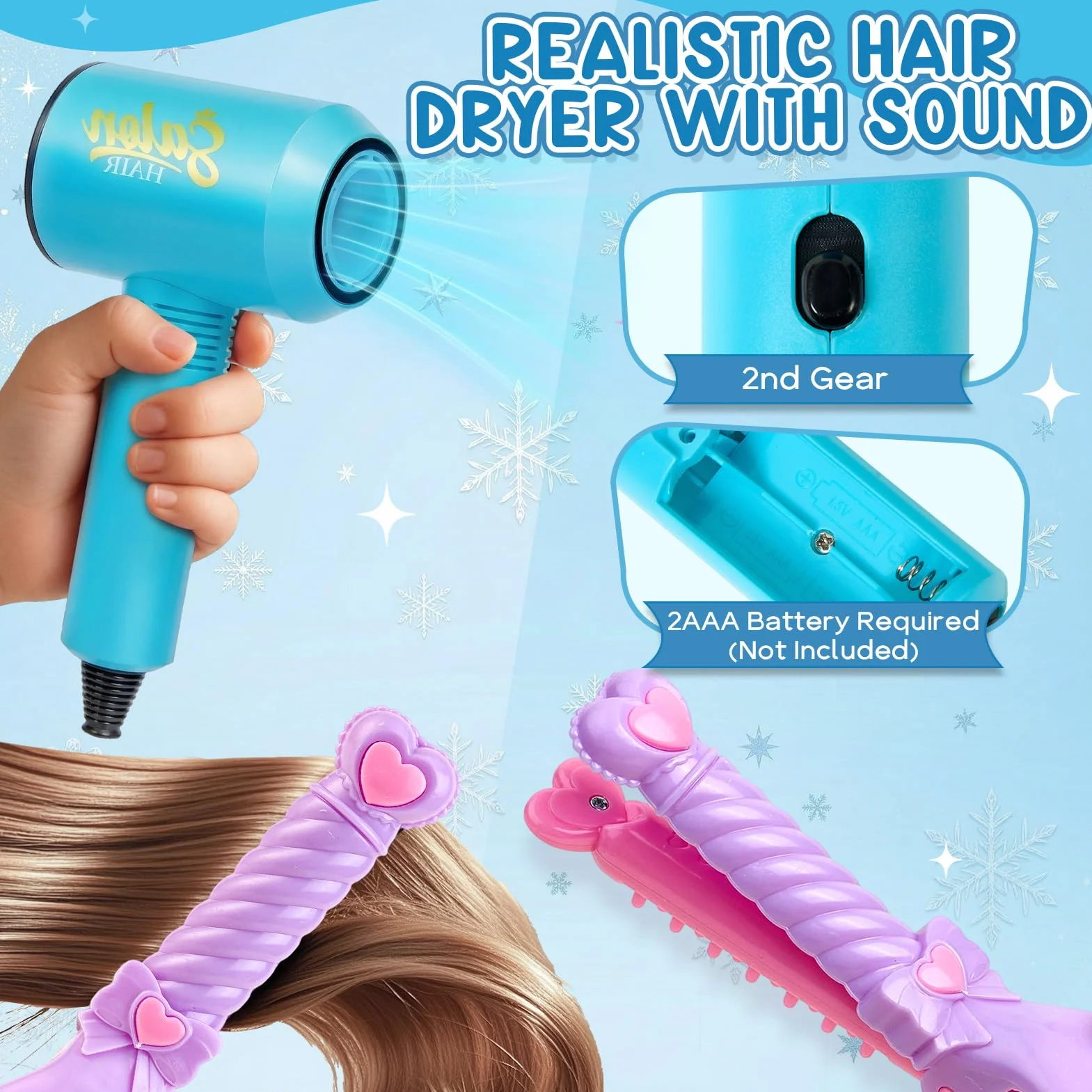 Vamei Tête à Coiffer Enfant 3-8 Ans avec Sèche-Cheveux & Maquillage, 20+ Accessoires Coiffure, Jouet Fille Salon de Beauté