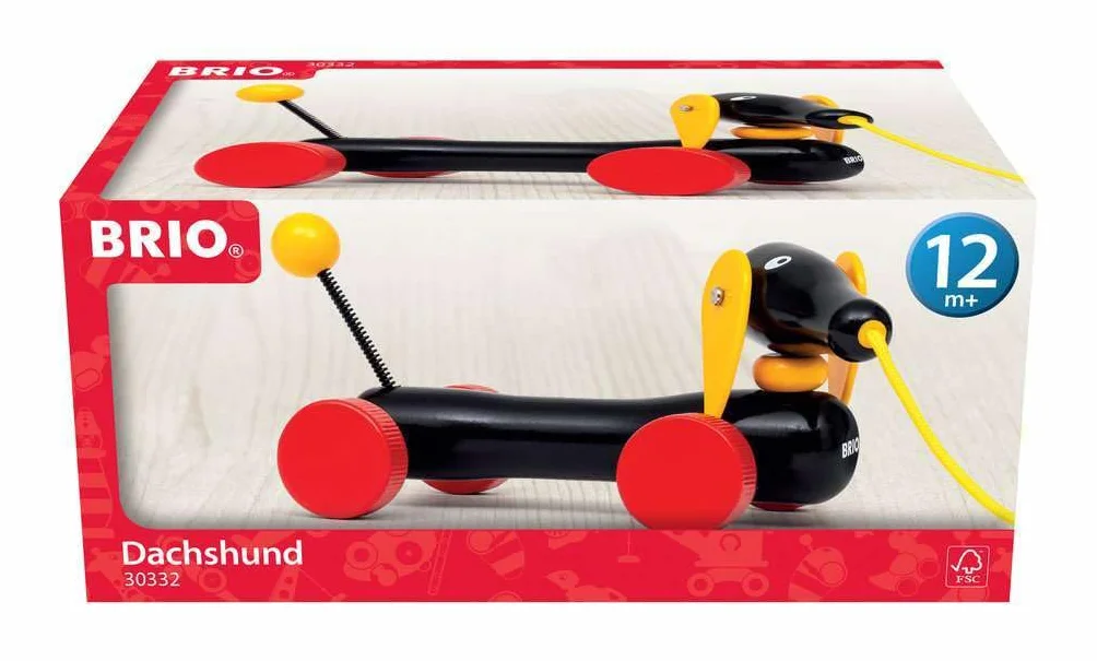BRIO Jim Le Teckel Chien à tirer en bois certifié FSC® Jouet d'éveil premier âge Stimule la marche Pour enfant à partir de 12 mois