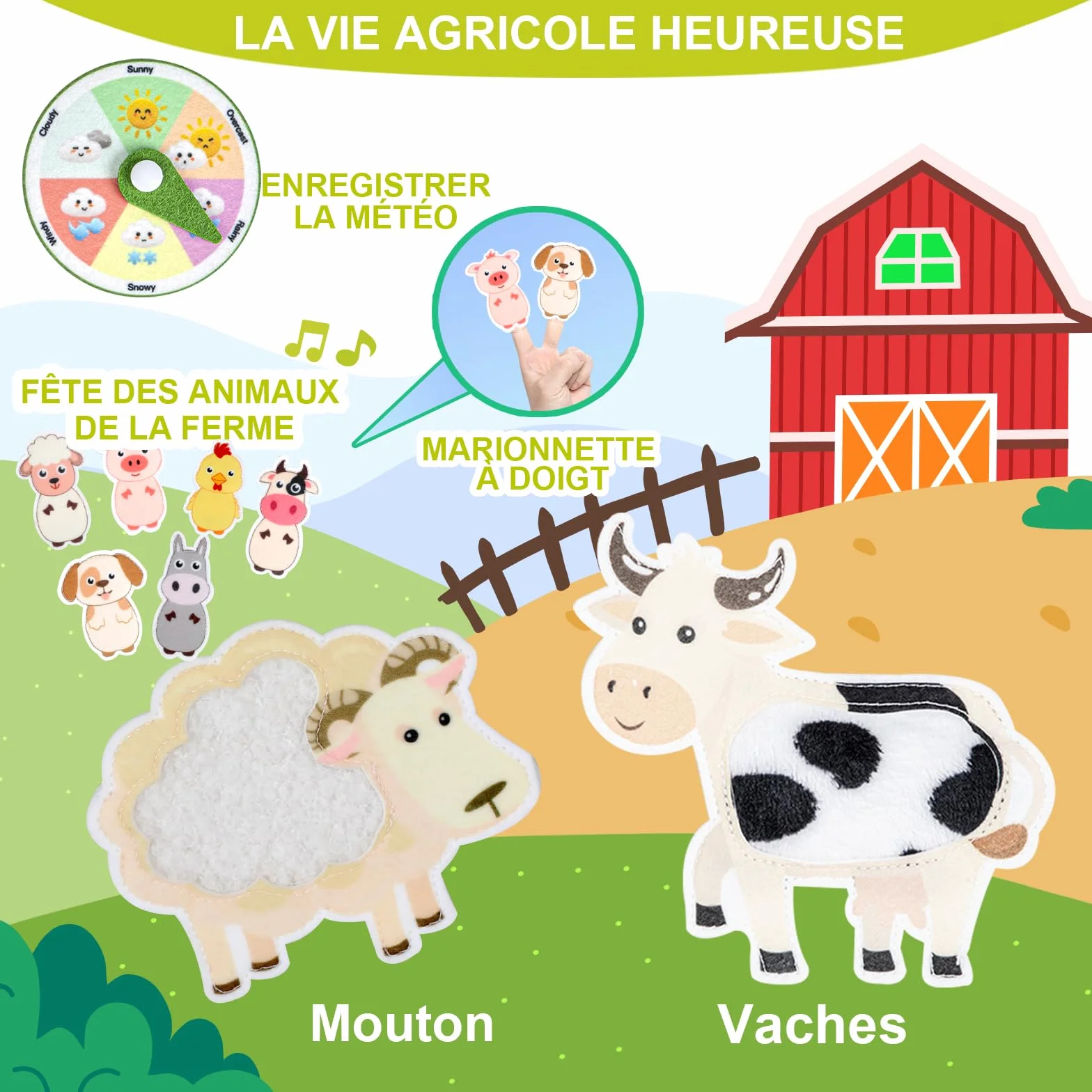 Quanquer Busy Board Française - Livre Occupé de Ferme Montessori pour 1 2 3 Ans Enfants - Planche d'Activités Jouet Éducatif Sensoriel Préscolaire - Jouets de Voyage pour Tout-Petits