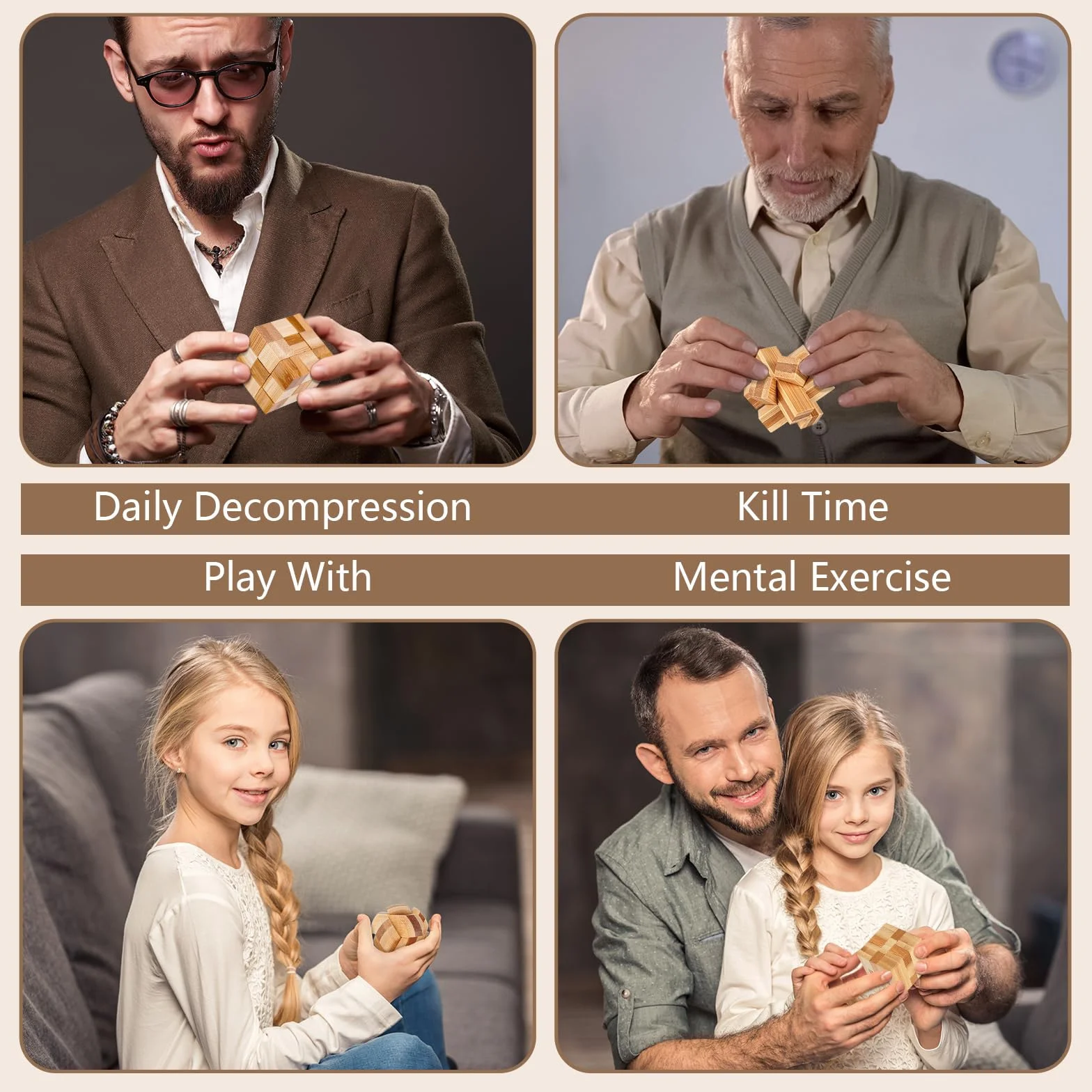 Casse Tête en Bois Set 9 Pièces - 3D Puzzle Classique - Jeu de Logique Éducatif pour Adulte et Enfant